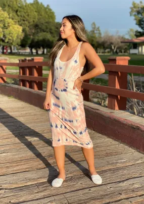 Sunset Tie Dye Micro Rib Tank Dress