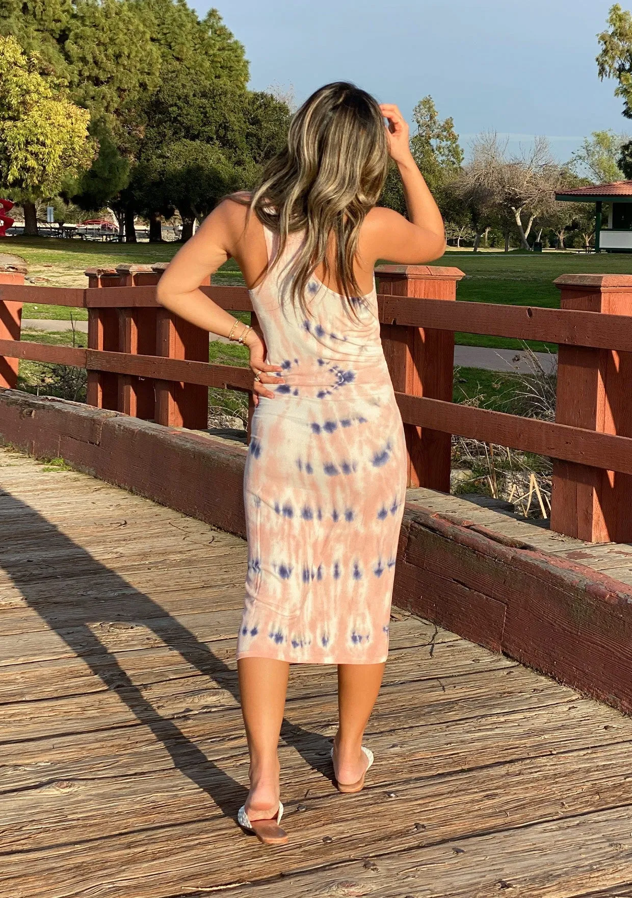 Sunset Tie Dye Micro Rib Tank Dress