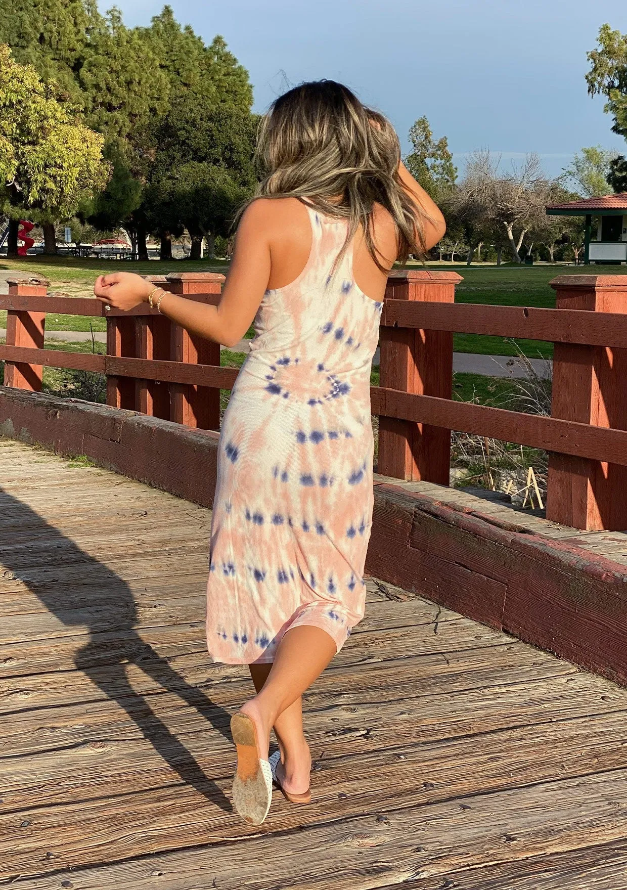 Sunset Tie Dye Micro Rib Tank Dress