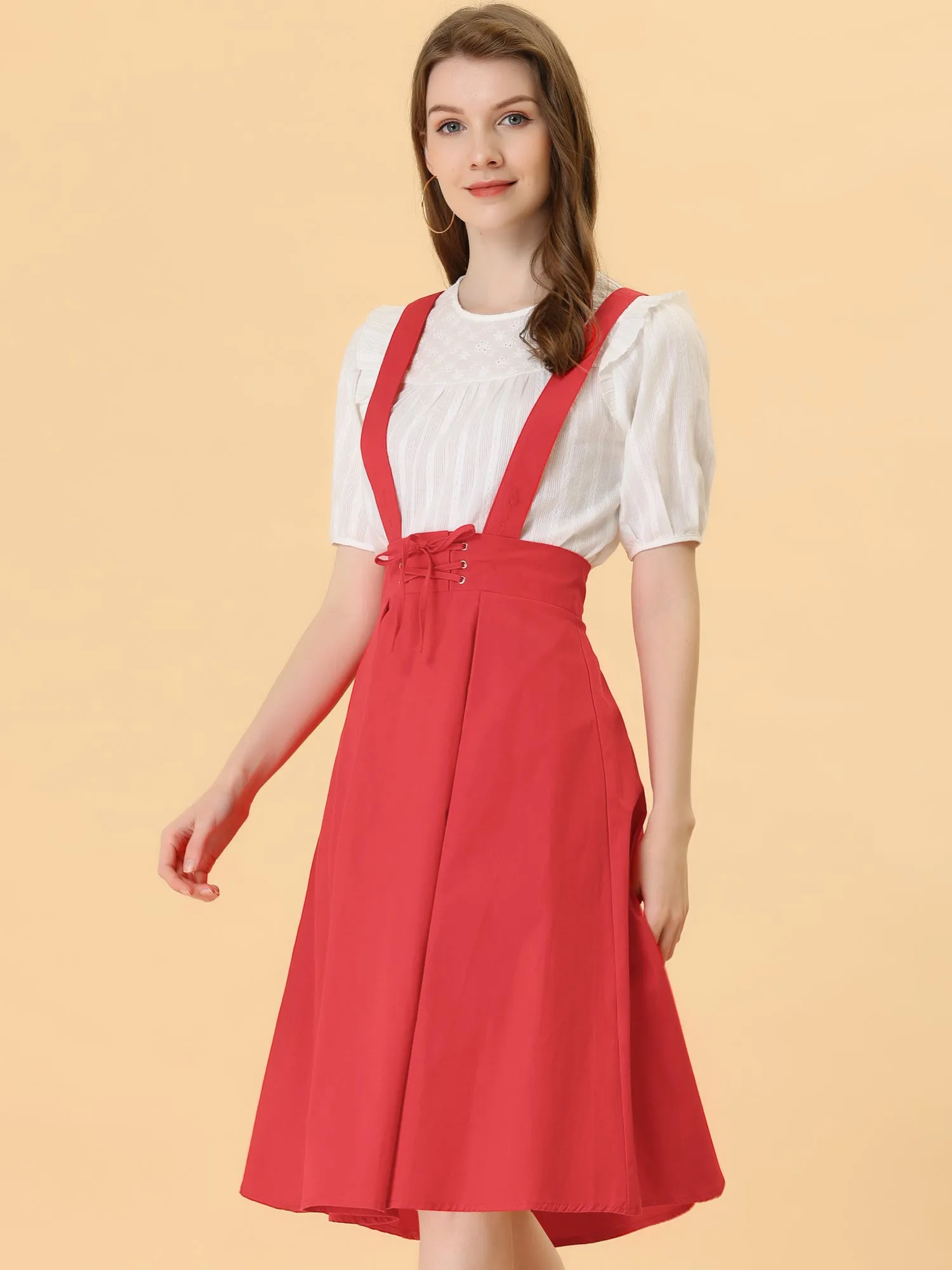 Suspender Braces Skirt Elastic Waist Overall Dress