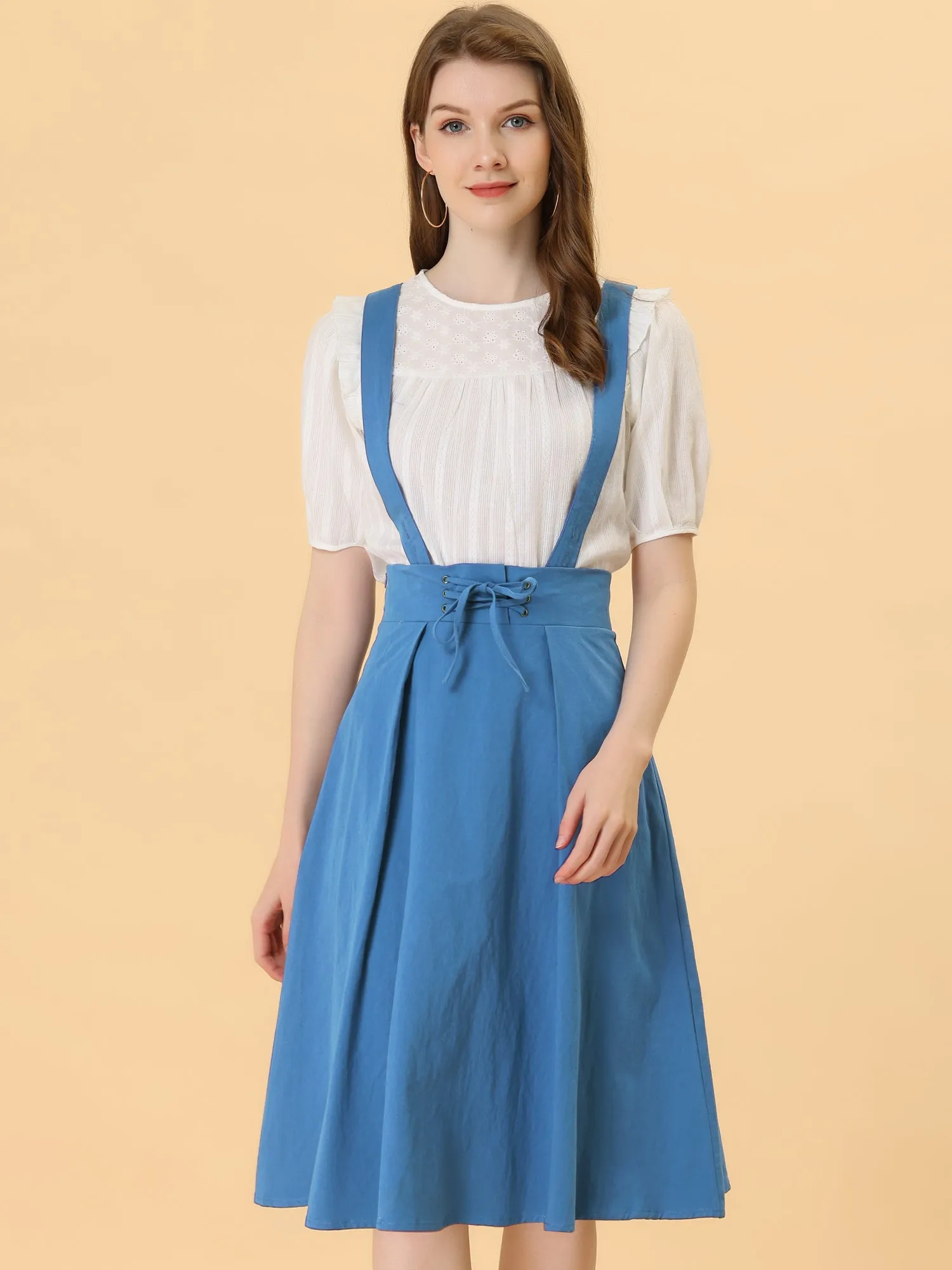Suspender Braces Skirt Elastic Waist Overall Dress
