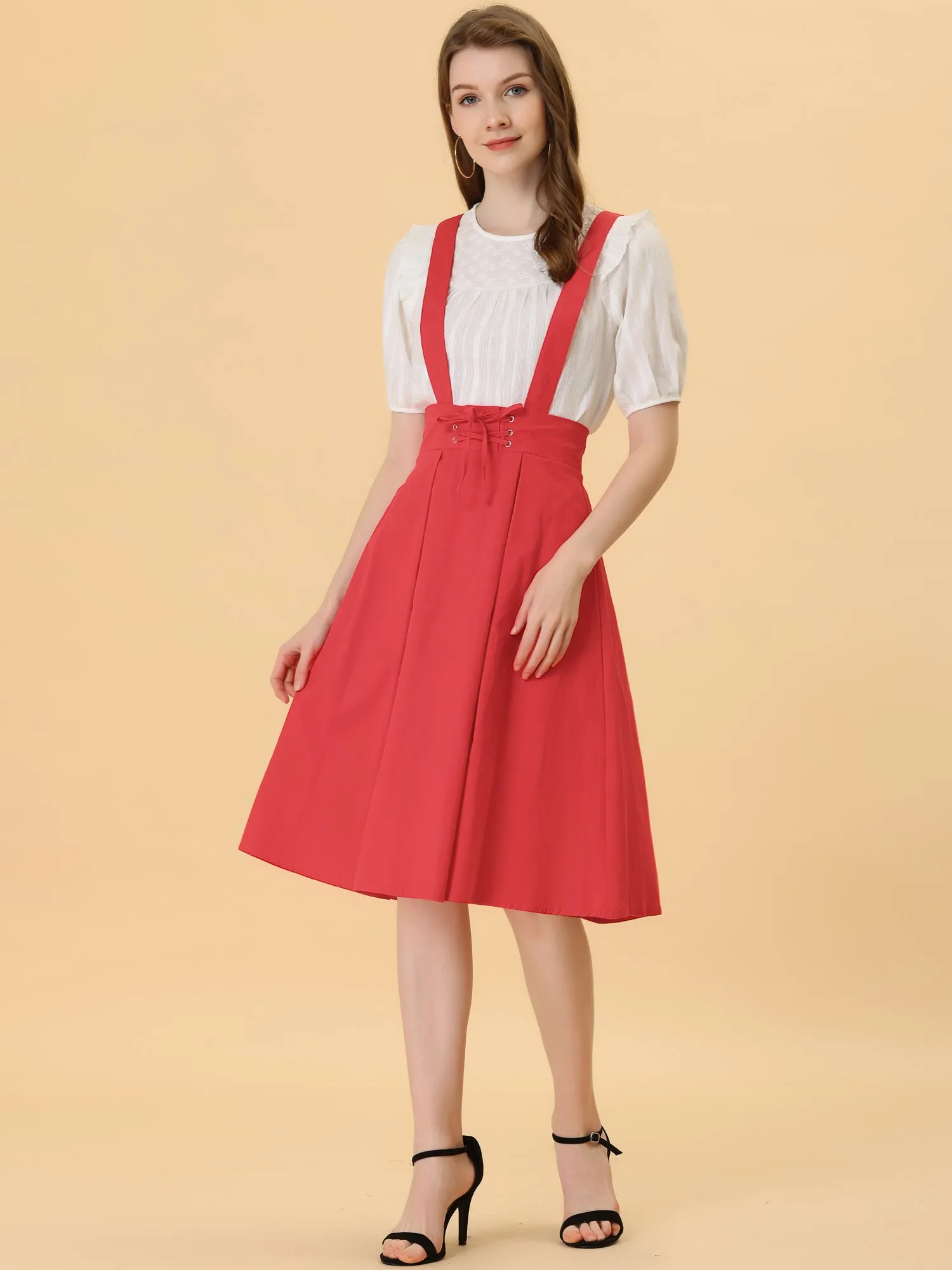 Suspender Braces Skirt Elastic Waist Overall Dress