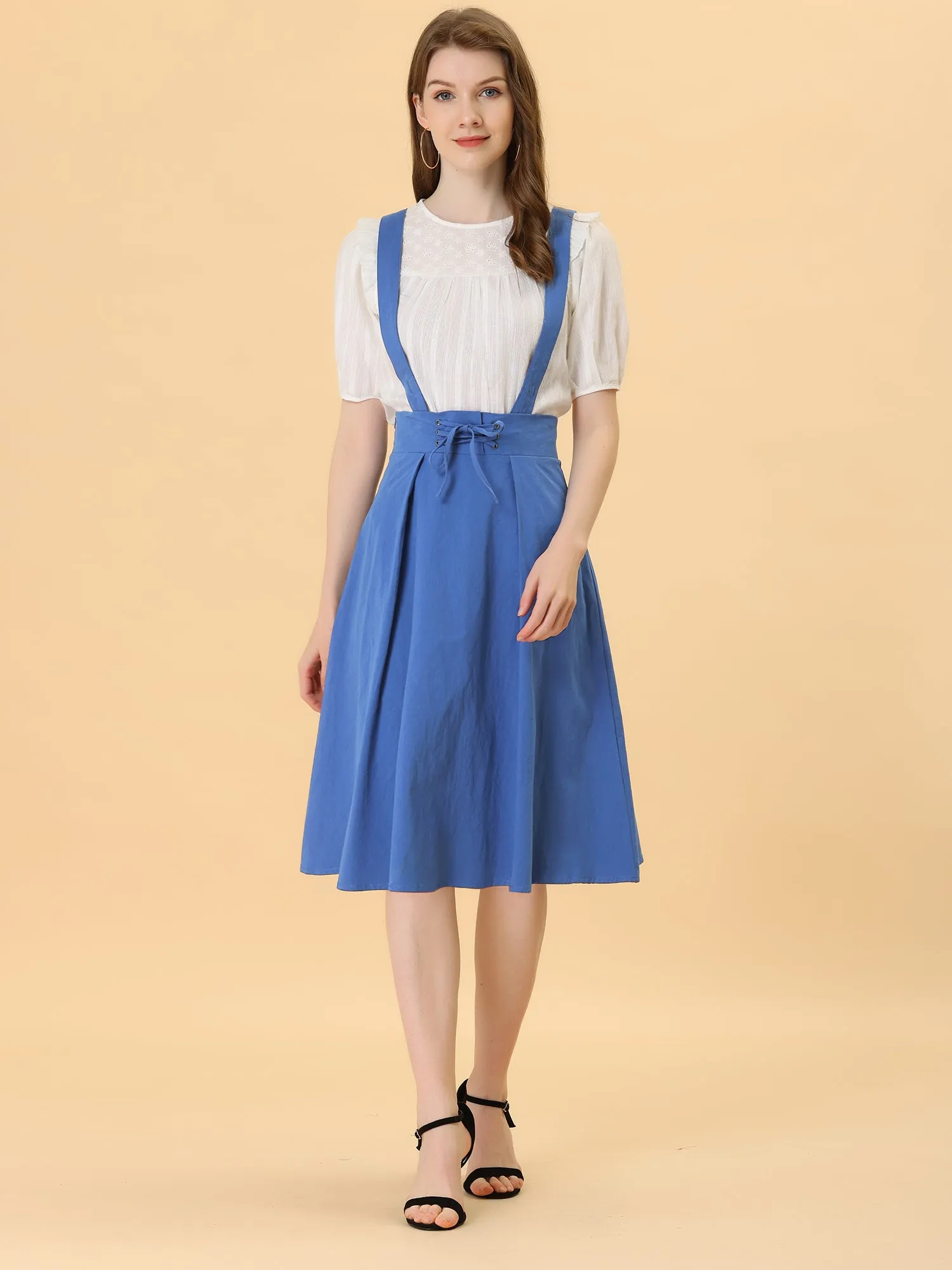 Suspender Braces Skirt Elastic Waist Overall Dress