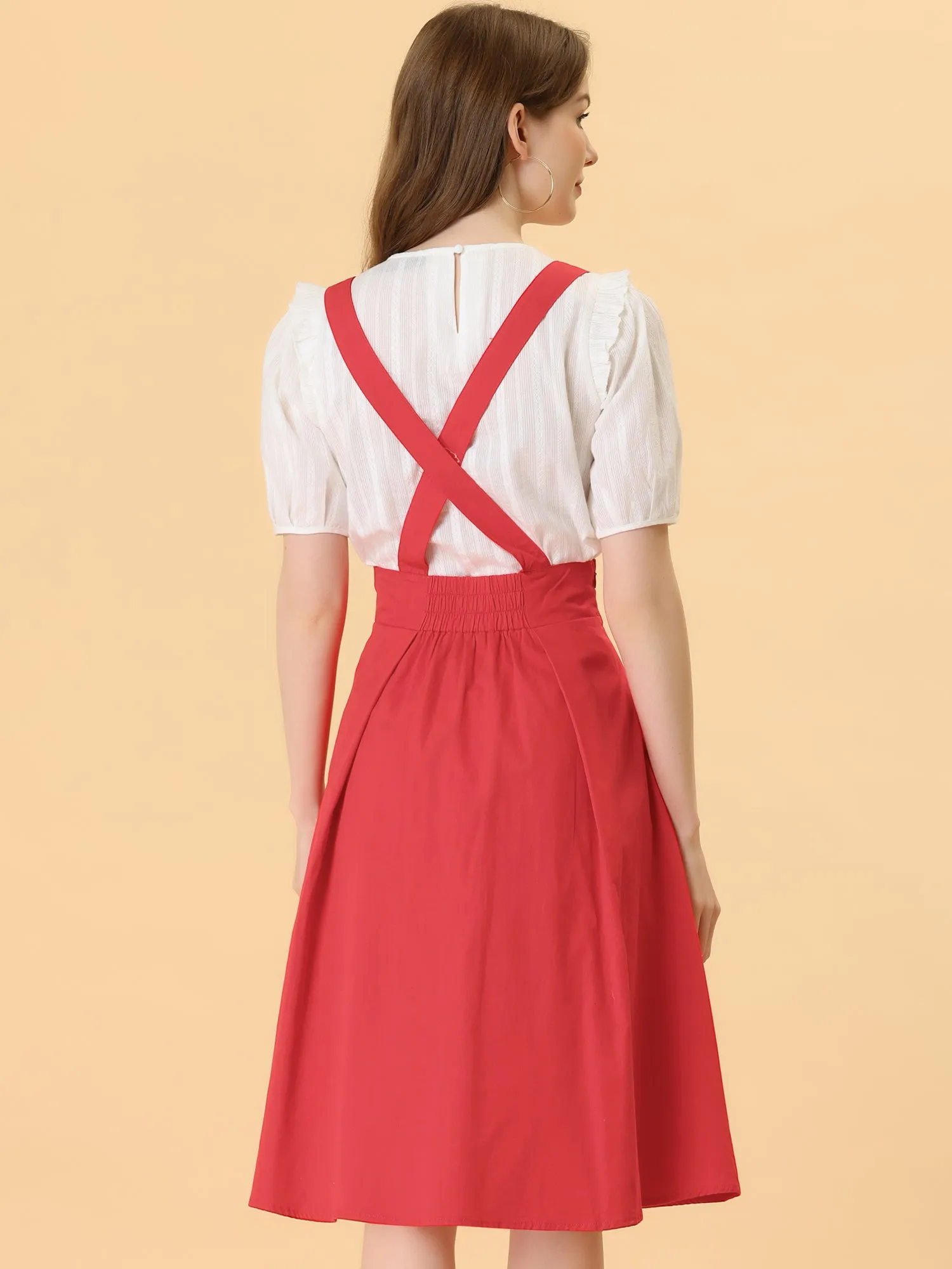 Suspender Braces Skirt Elastic Waist Overall Dress
