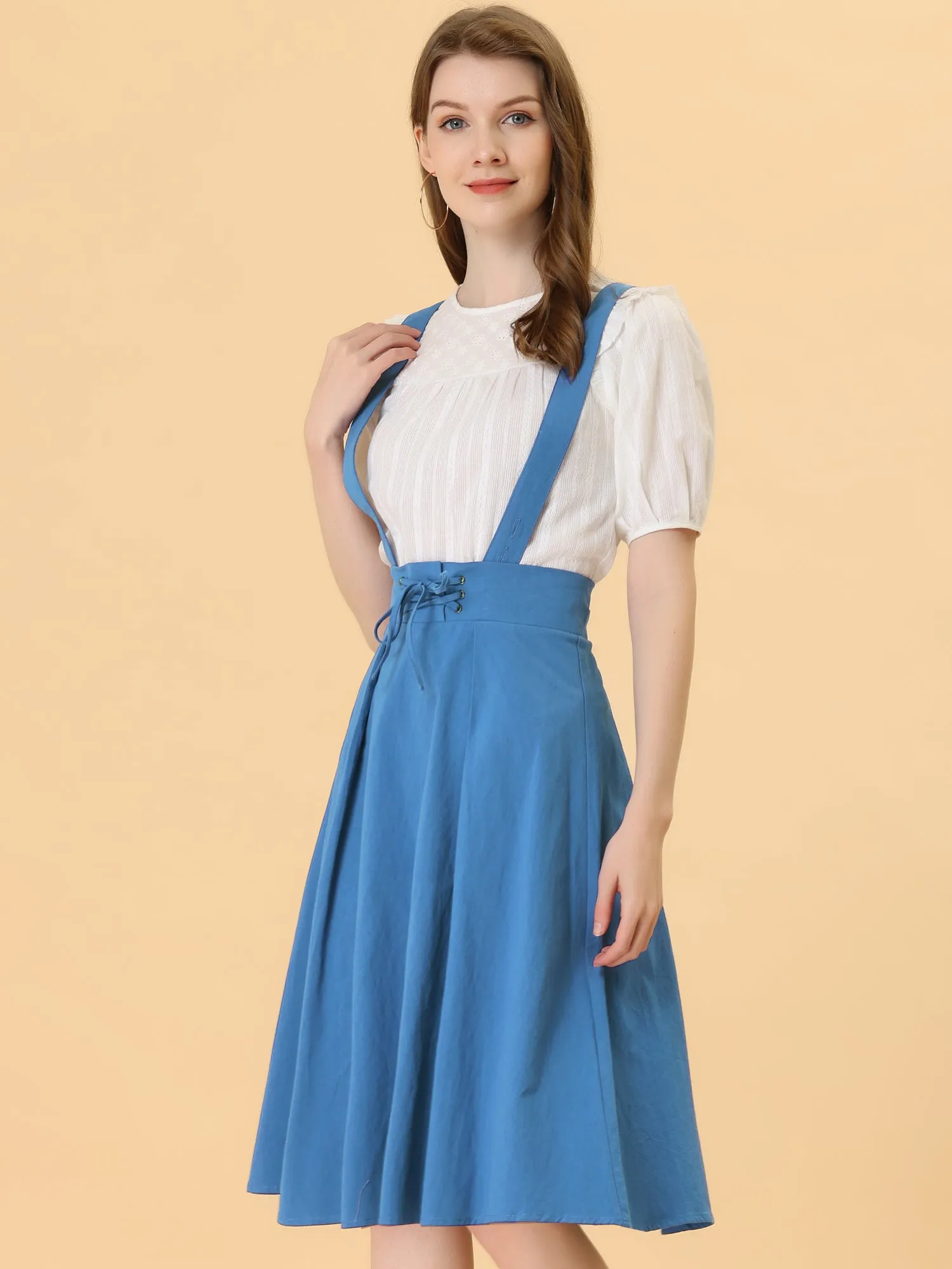Suspender Braces Skirt Elastic Waist Overall Dress