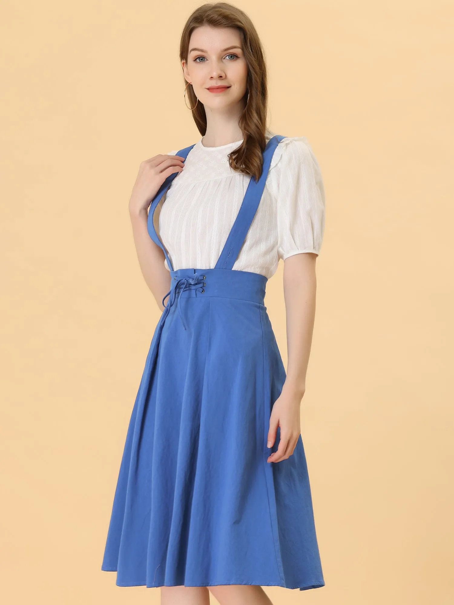 Suspender Braces Skirt Elastic Waist Overall Dress
