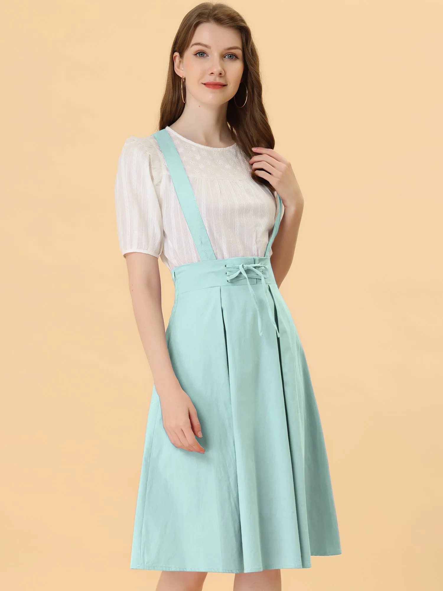 Suspender Braces Skirt Elastic Waist Overall Dress
