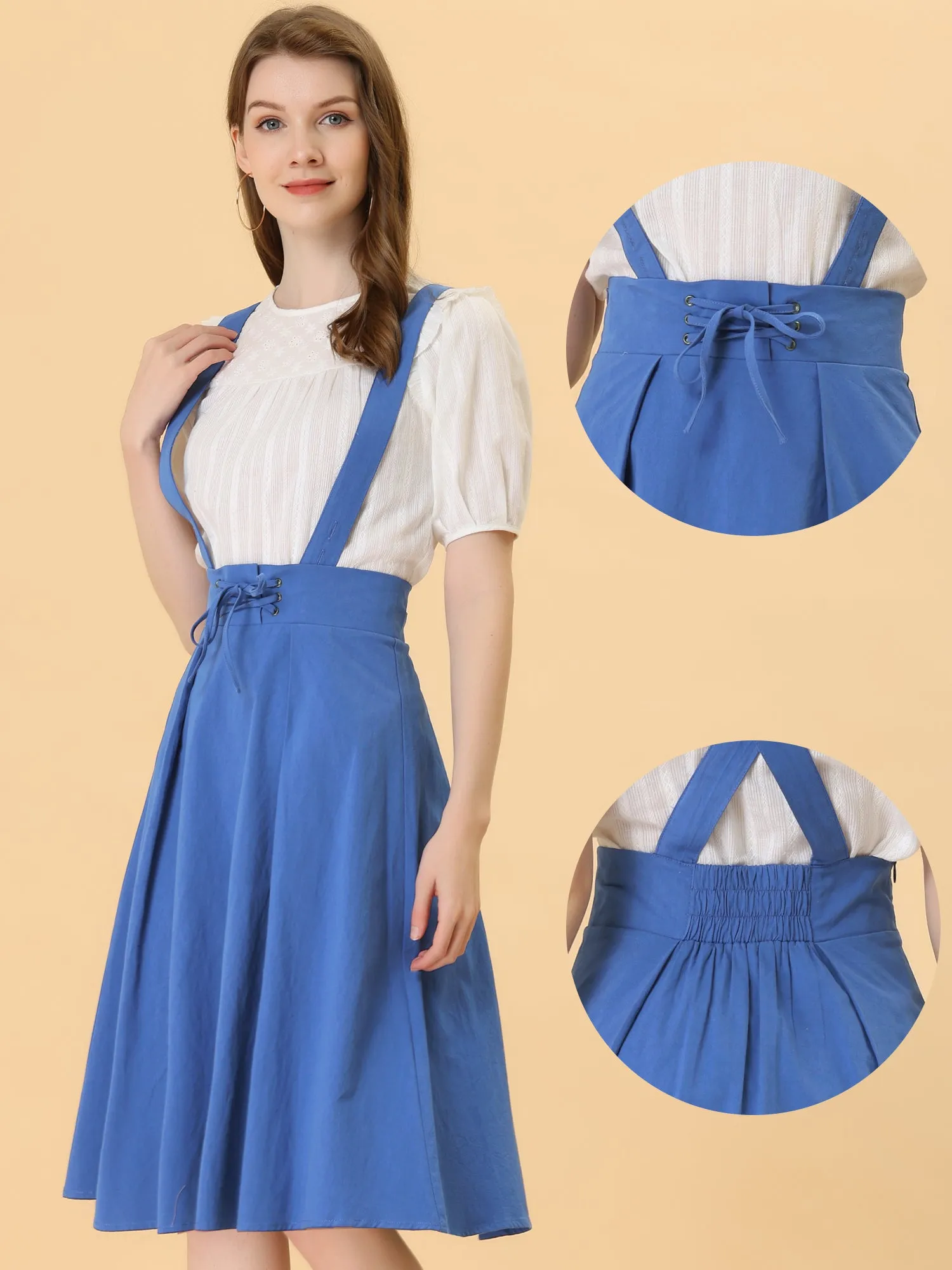 Suspender Braces Skirt Elastic Waist Overall Dress