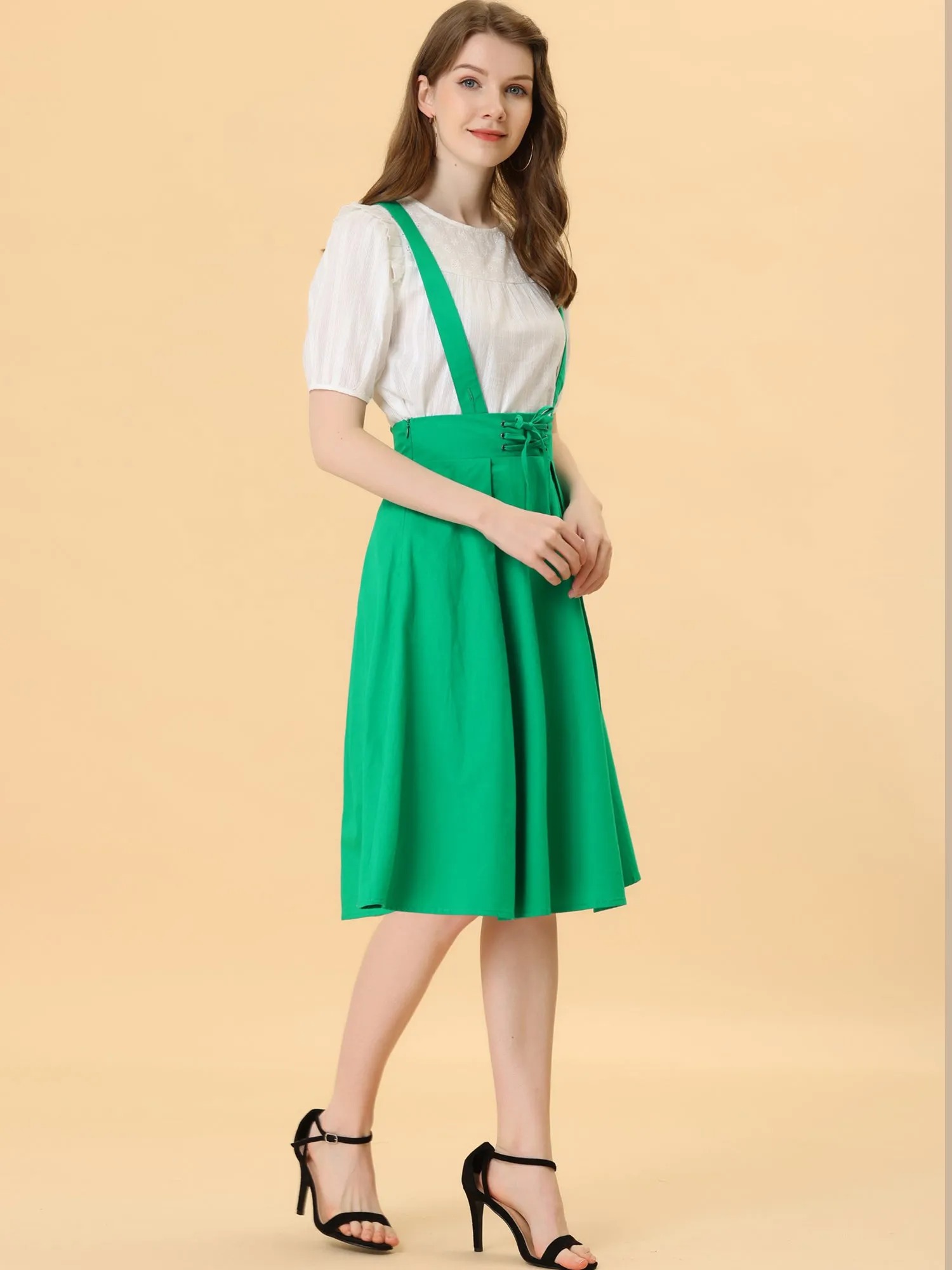 Suspender Braces Skirt Elastic Waist Overall Dress