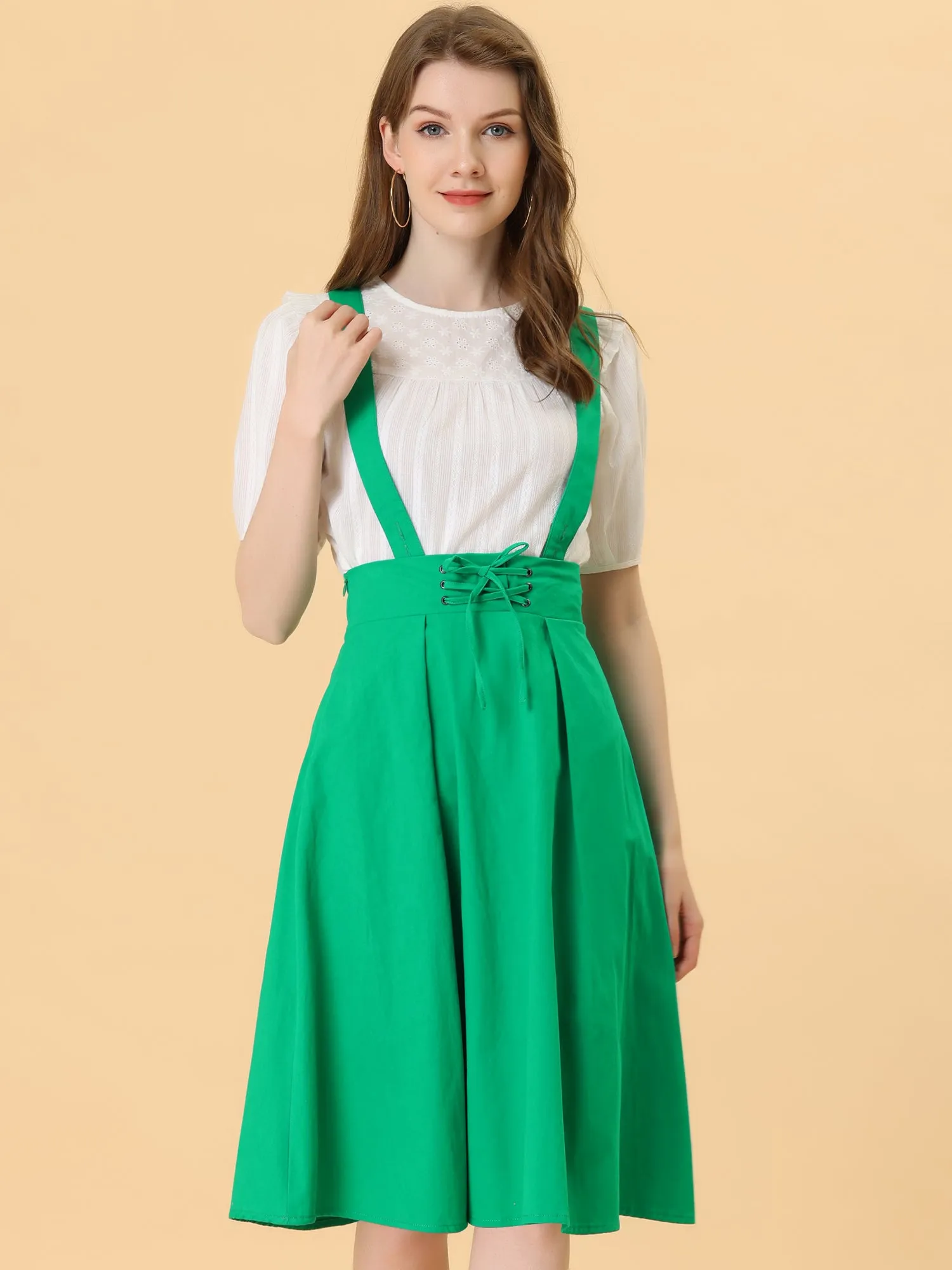 Suspender Braces Skirt Elastic Waist Overall Dress