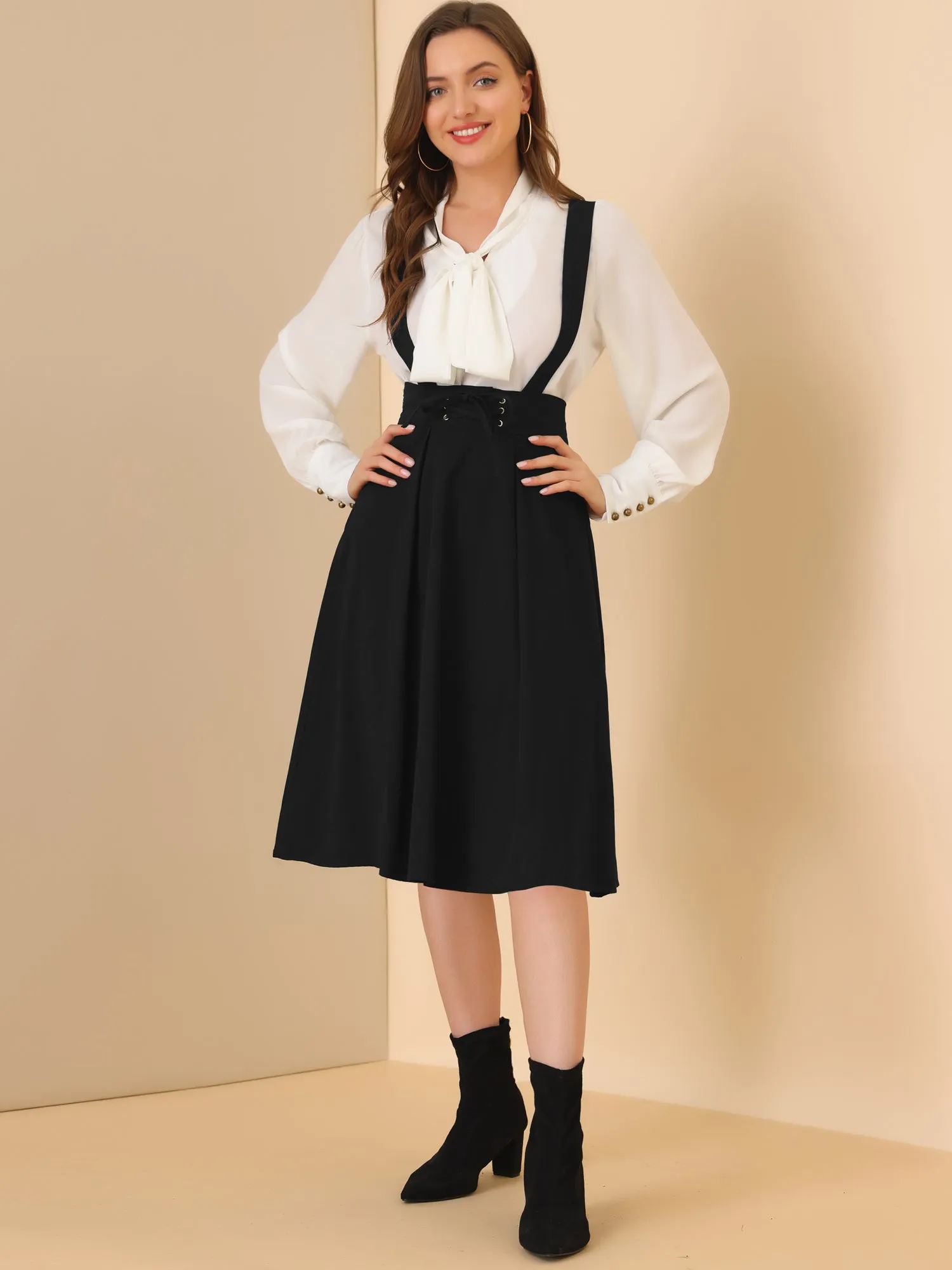 Suspender Braces Skirt Elastic Waist Overall Dress