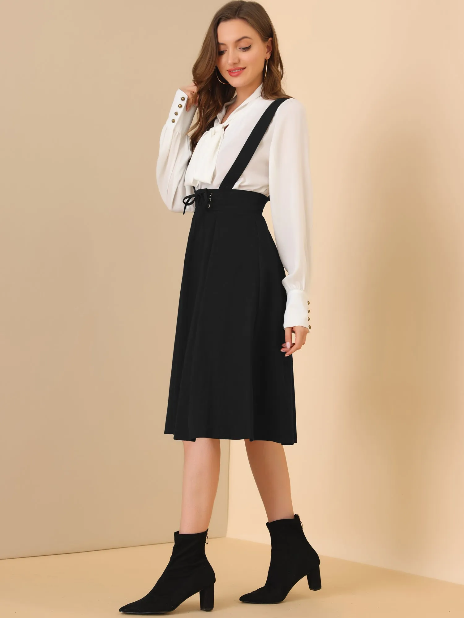 Suspender Braces Skirt Elastic Waist Overall Dress