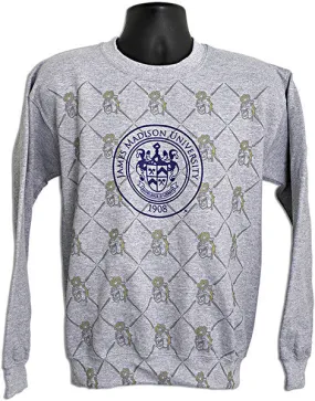SWJM04G CREW SWEATSHIRT JMU Overall Print w Seal GREY