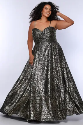 Sydney's Closet SC7394 Animal Print Plus Sized Long Formal Dress A Line Spaghetti Straps Slit