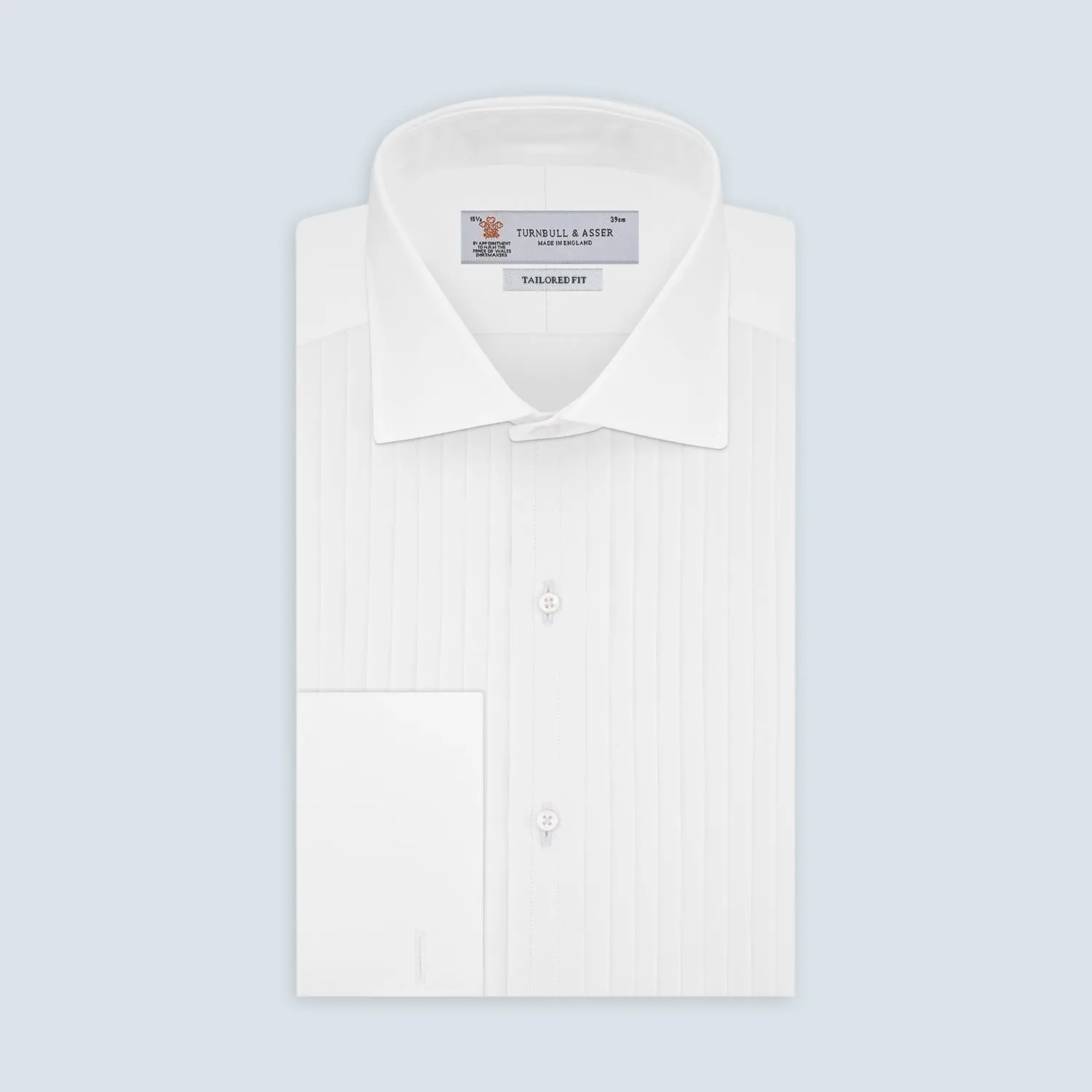 Tailored Fit White Pleated Front Shirt with Kent Collar and Double Cuffs