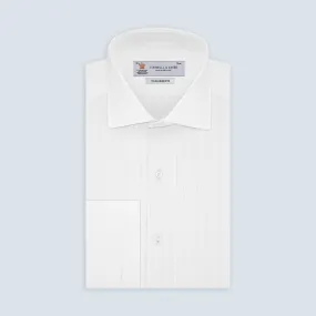 Tailored Fit White Pleated Front Shirt with Kent Collar and Double Cuffs