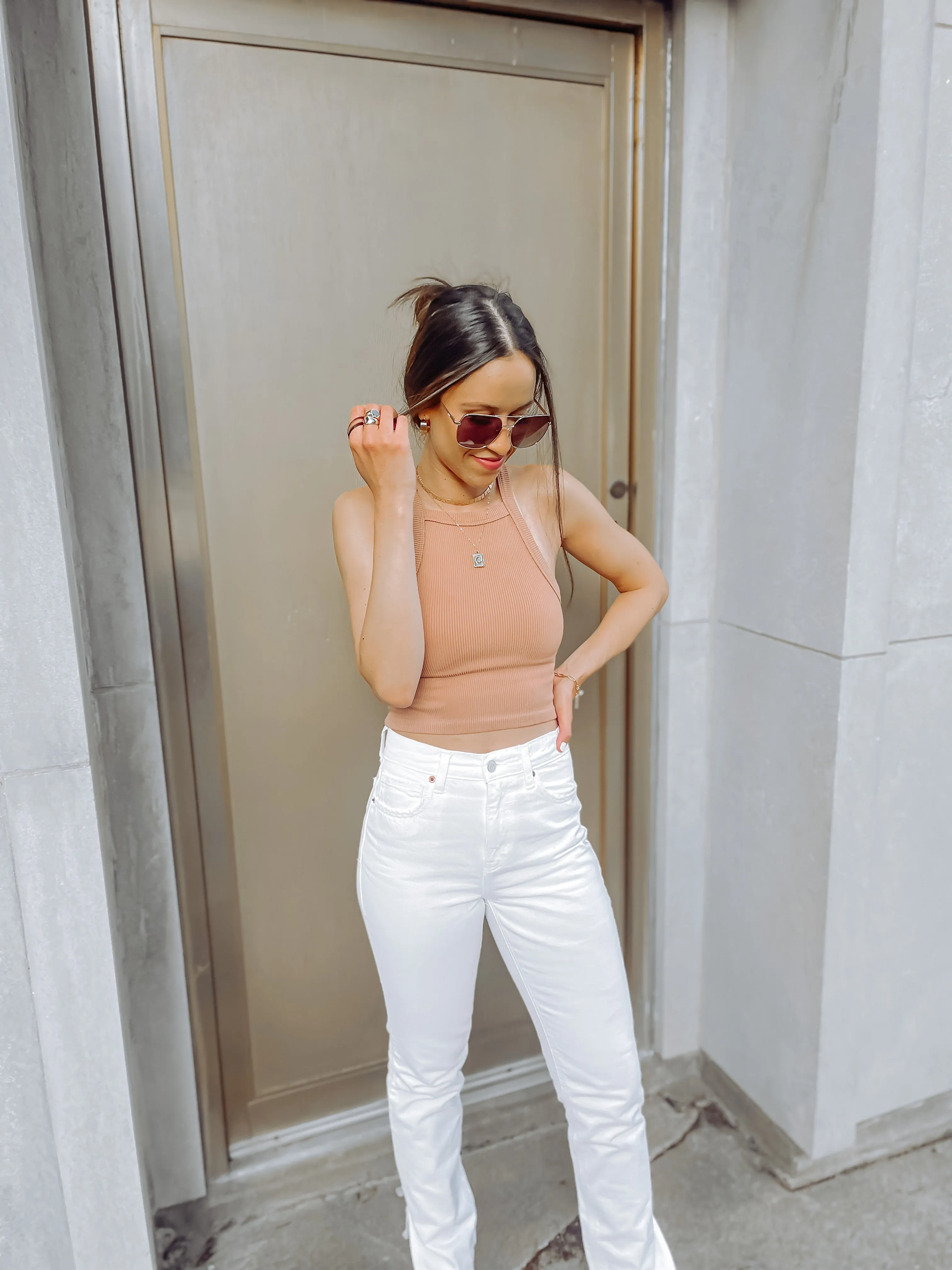 Taupe Ribbed Racer Baby Tank