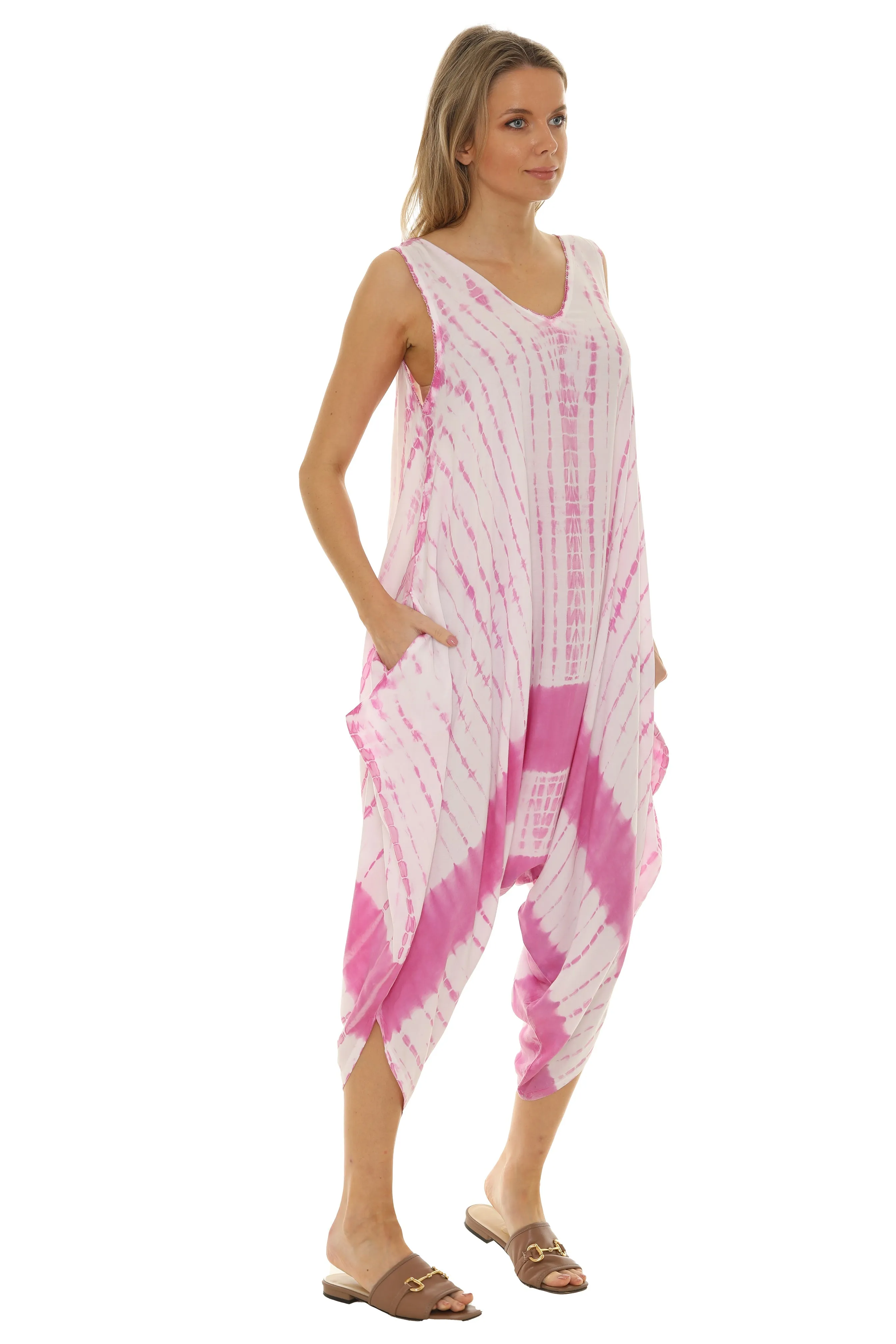 Tie Dye Sleeveless Women Harem Jumpsuit
