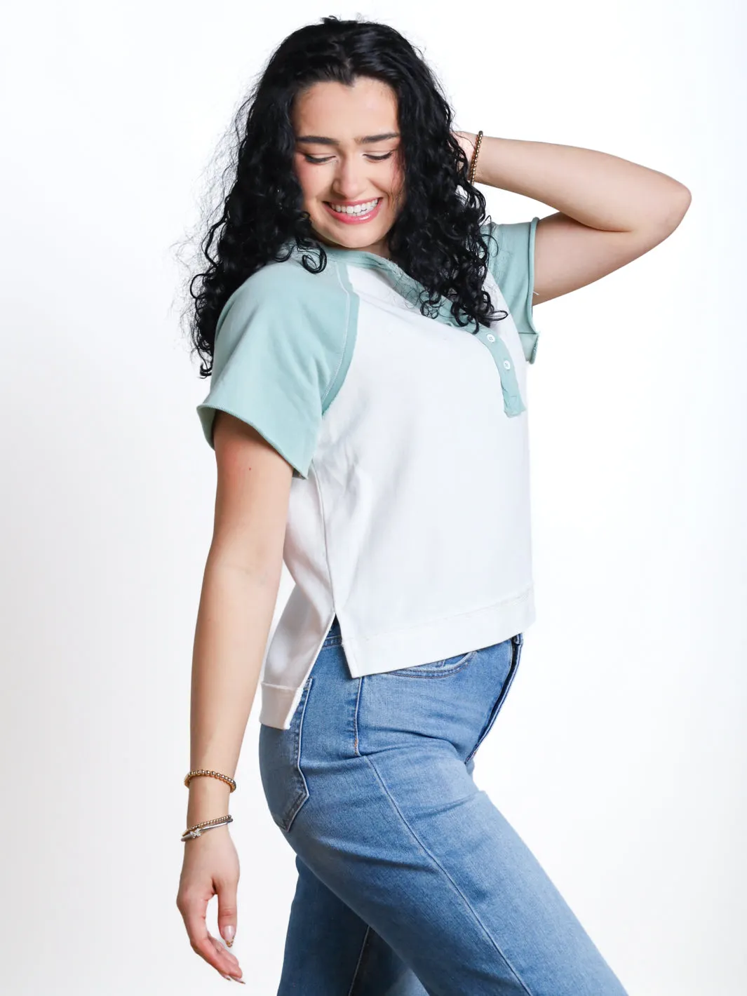 Told You So Color Block Button Knit Top