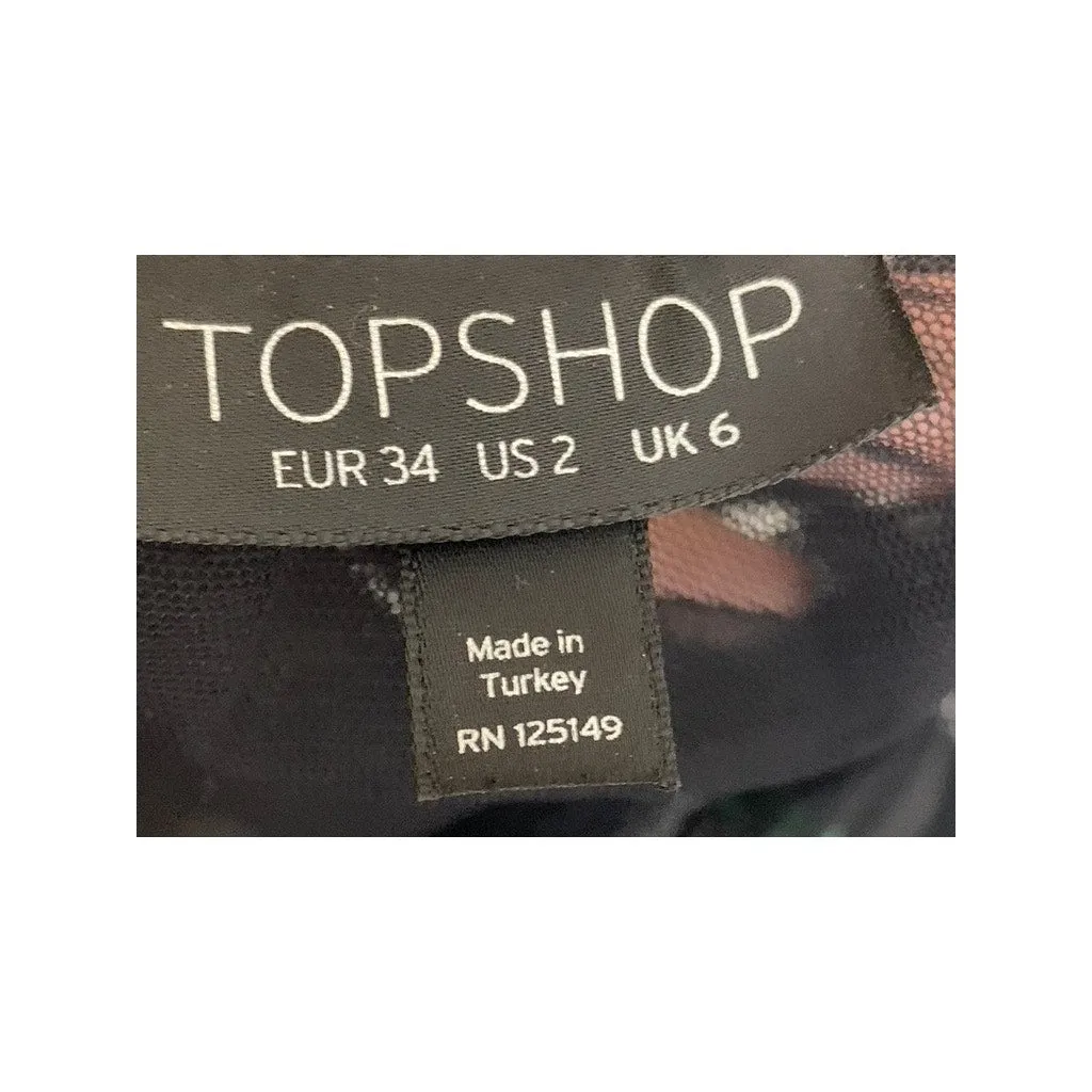 TOPSHOP Women's Black Tulle V-Neck Sleeveless Mesh Midi Dress SZ 2