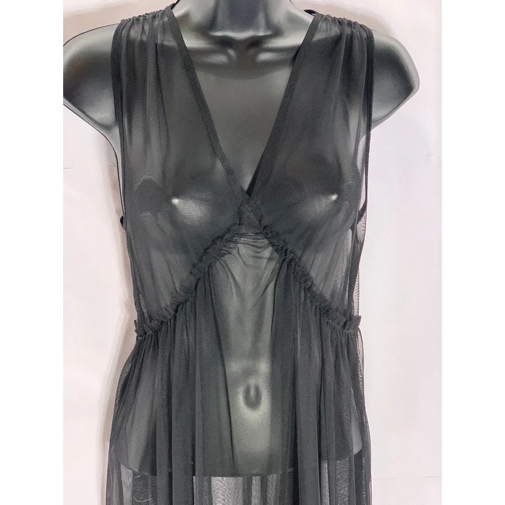 TOPSHOP Women's Black Tulle V-Neck Sleeveless Mesh Midi Dress SZ 2