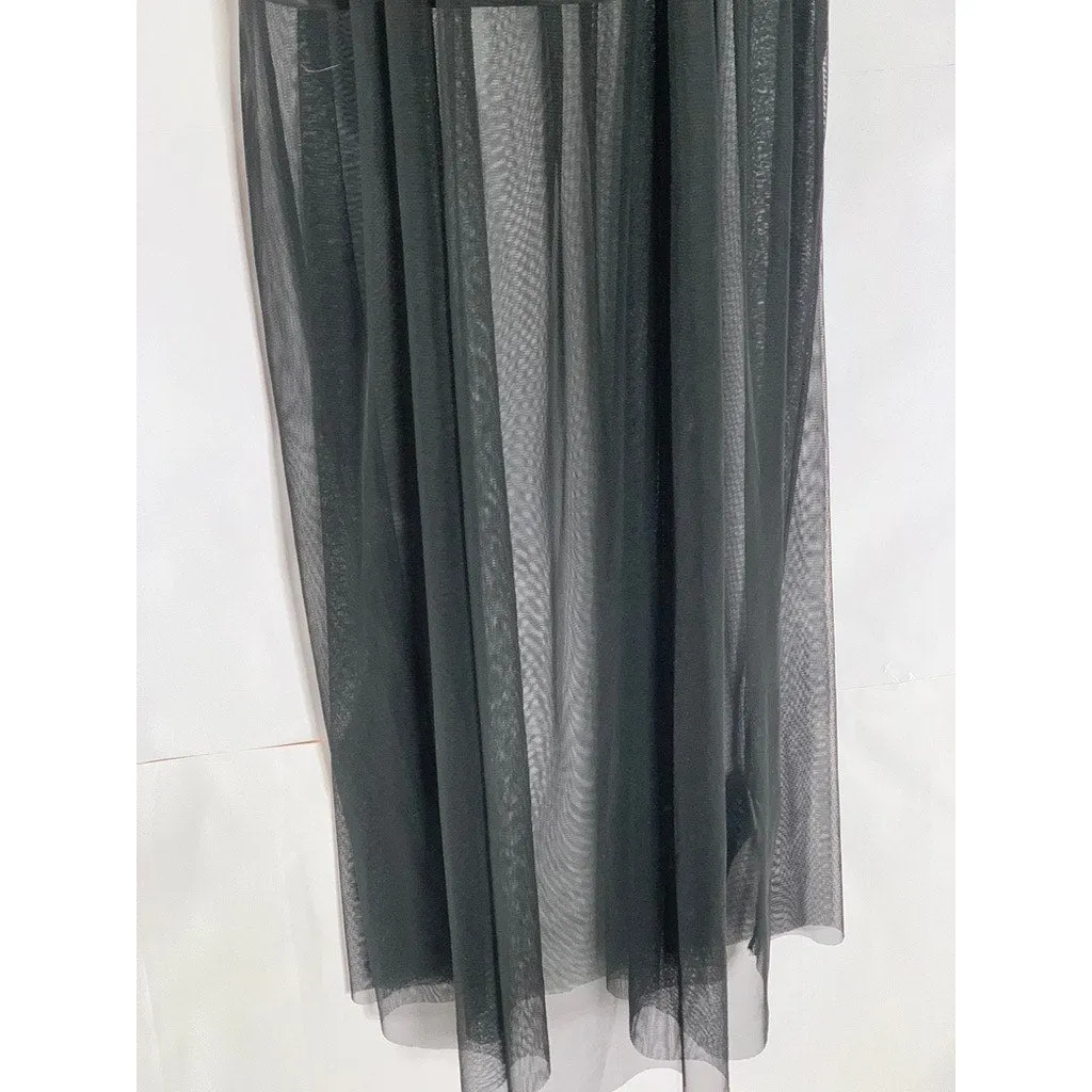 TOPSHOP Women's Black Tulle V-Neck Sleeveless Mesh Midi Dress SZ 2