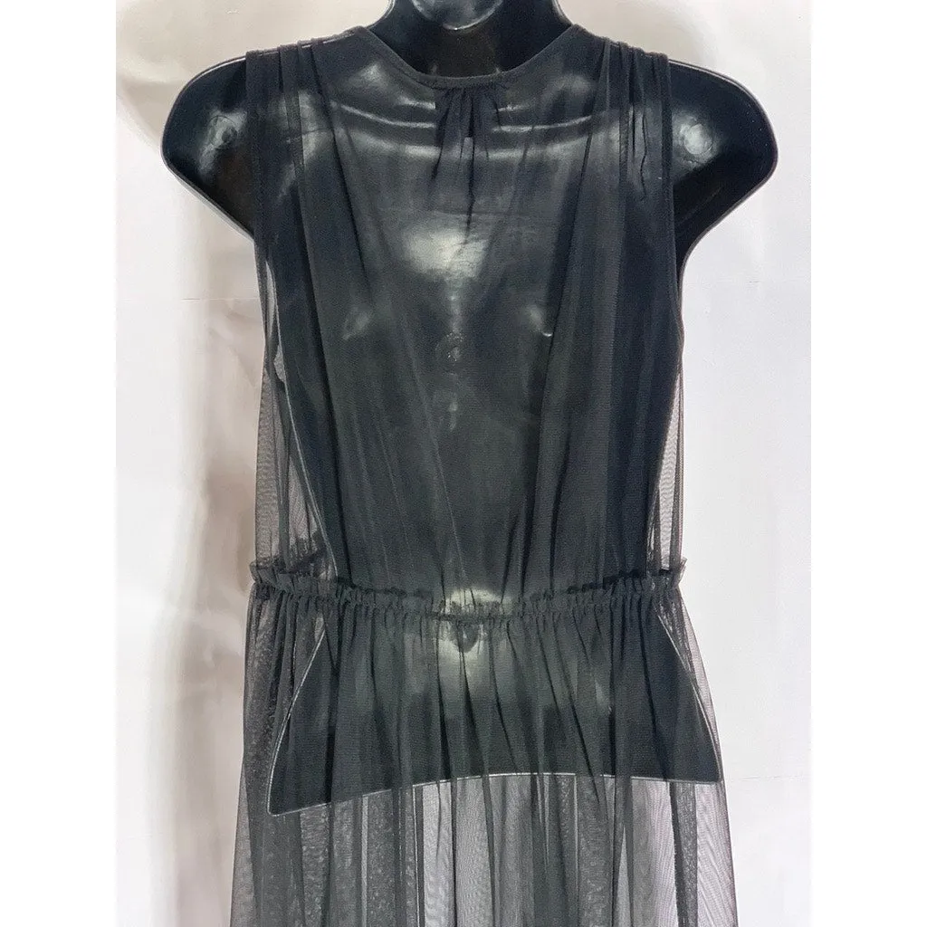 TOPSHOP Women's Black Tulle V-Neck Sleeveless Mesh Midi Dress SZ 2