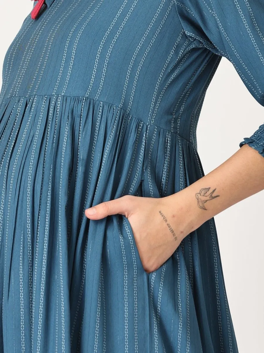 Turkish Teal Maternity Dress with Nursing
