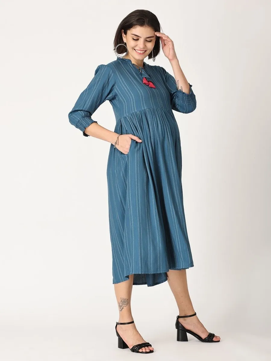 Turkish Teal Maternity Dress with Nursing