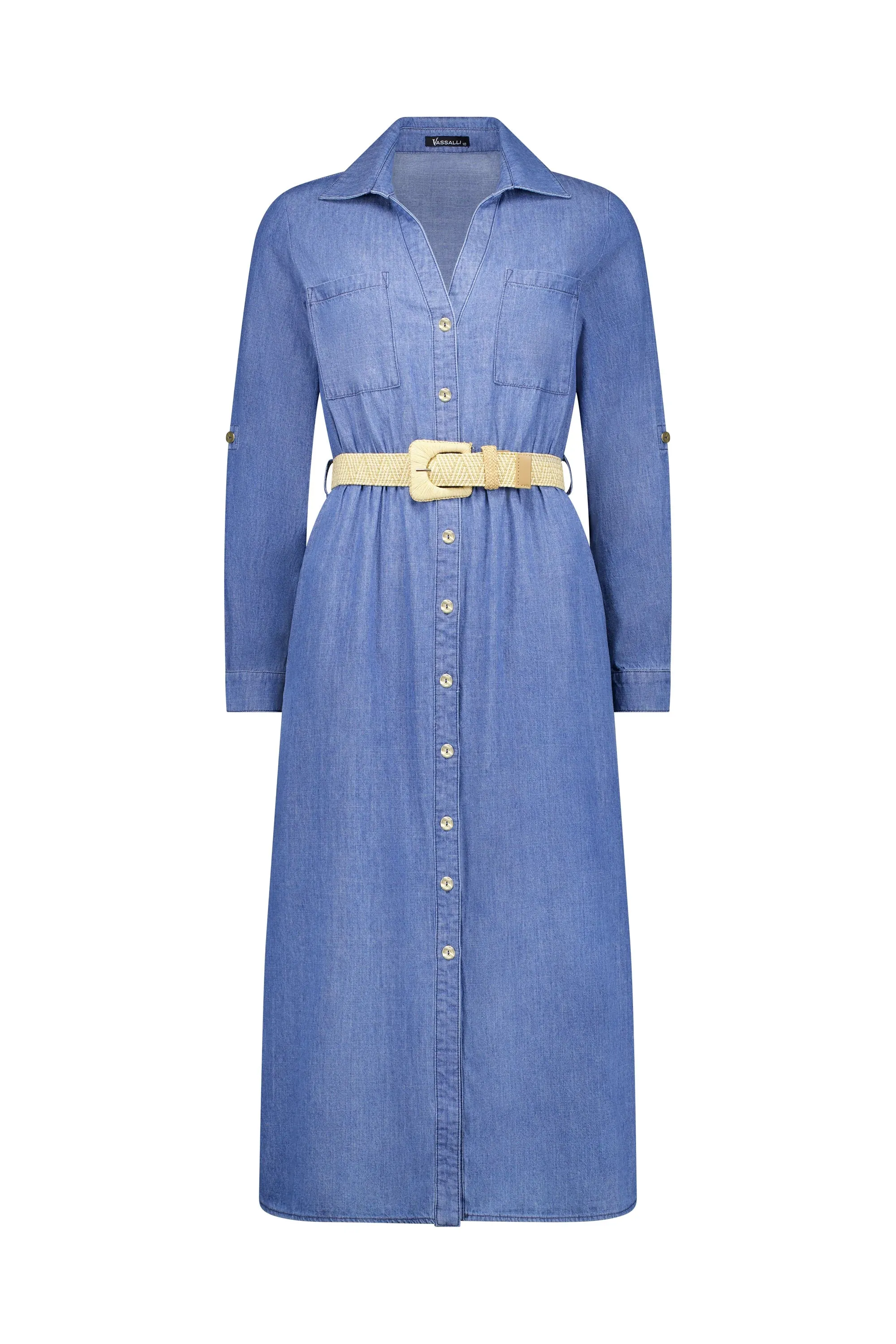 Vassalli - Long Sleeve Shirt Dress Blue Wash | 6100