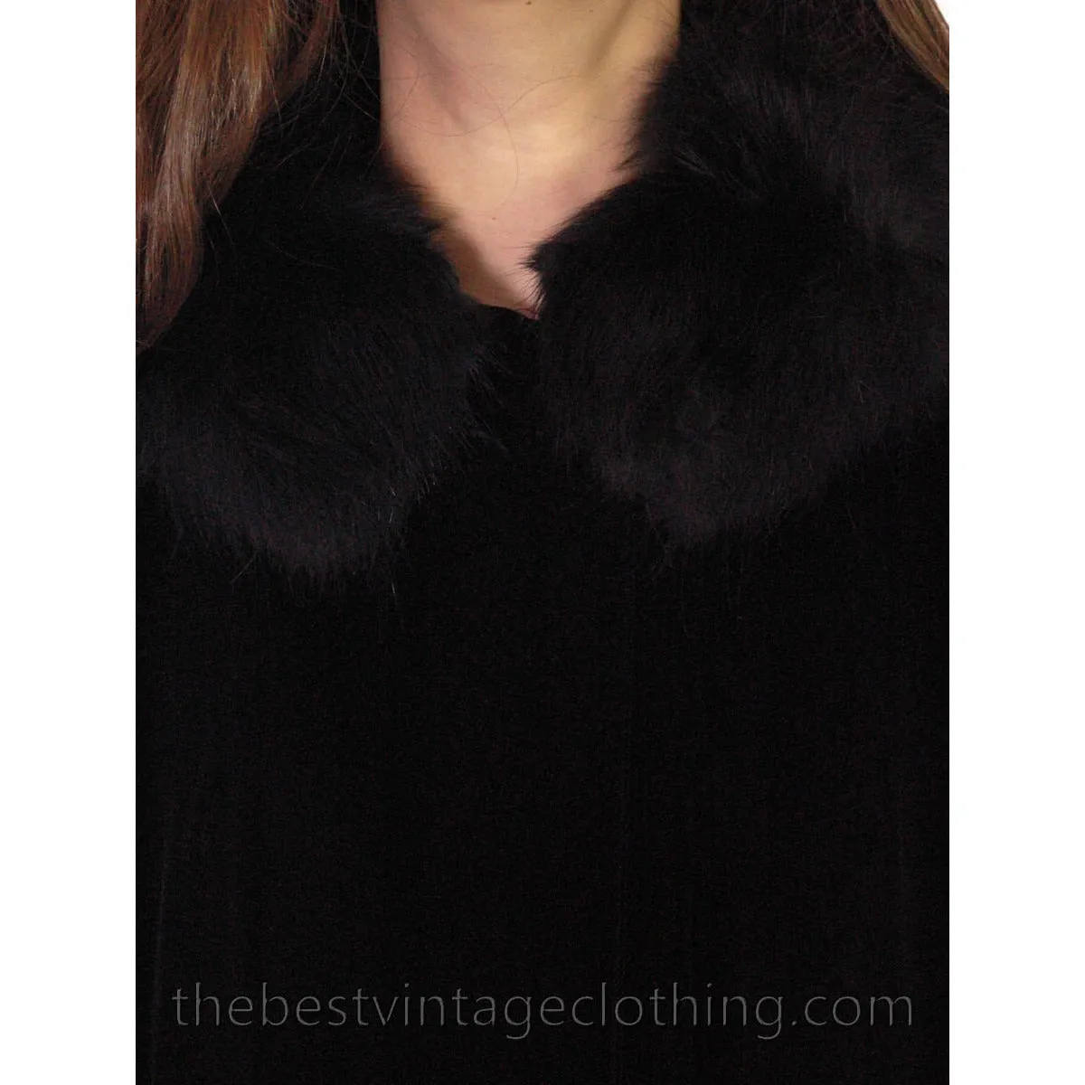 Vintage 1950s Womens Black Velvet Evening Coat Fur Trim Classic Style Fits S M L