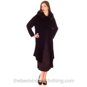 Vintage 1950s Womens Black Velvet Evening Coat Fur Trim Classic Style Fits S M L