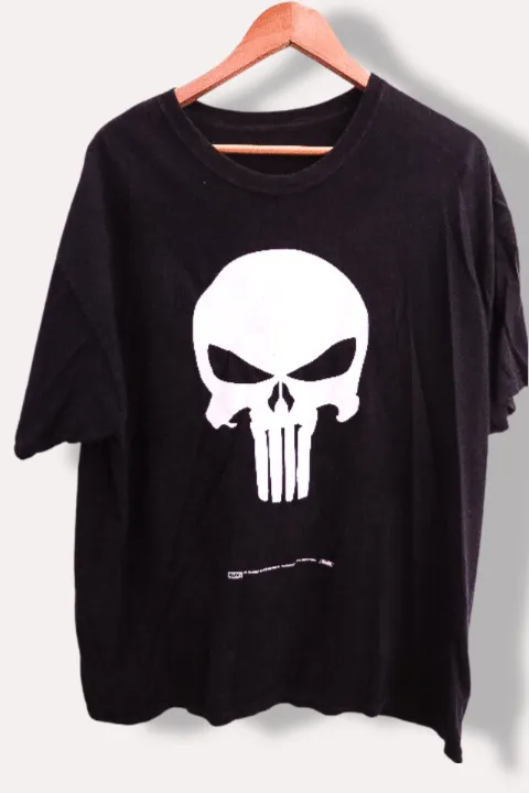 Vintage Marvel The Punisher Distressed Skull Logo Black XXL T-Shirt