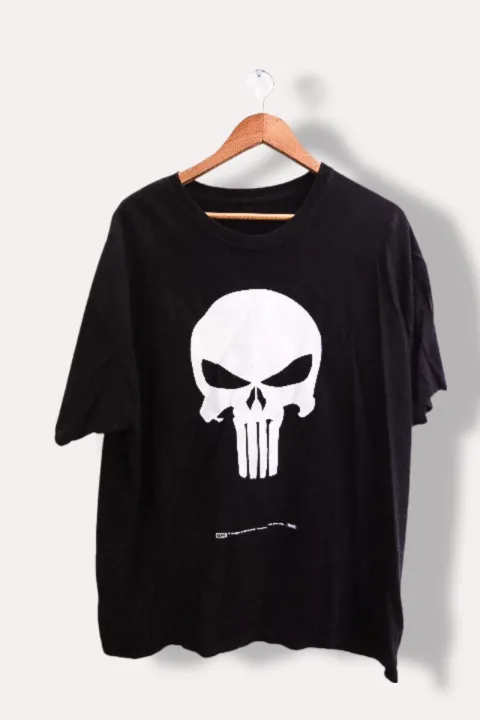 Vintage Marvel The Punisher Distressed Skull Logo Black XXL T-Shirt