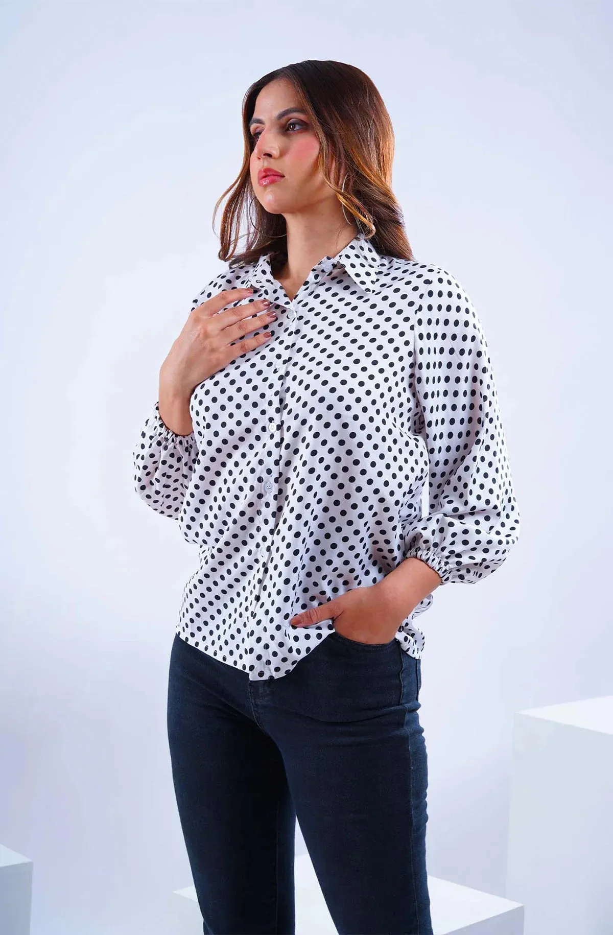 White and Black Polka Dot Shirt
