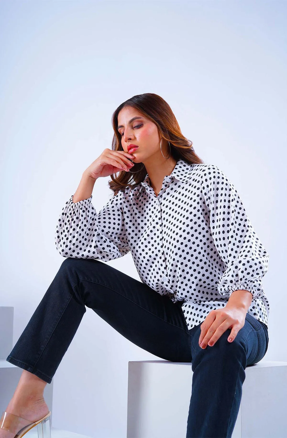 White and Black Polka Dot Shirt