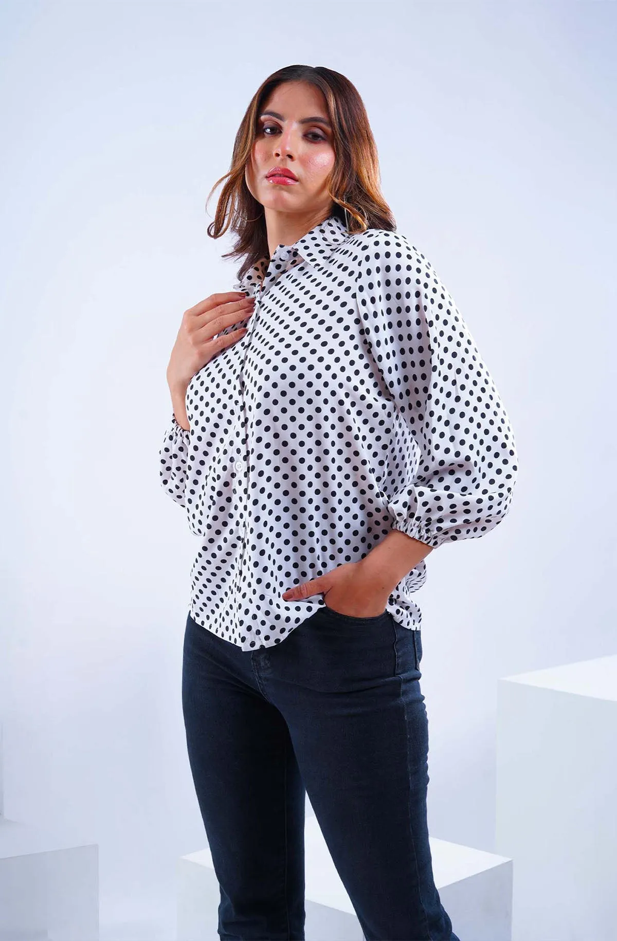 White and Black Polka Dot Shirt
