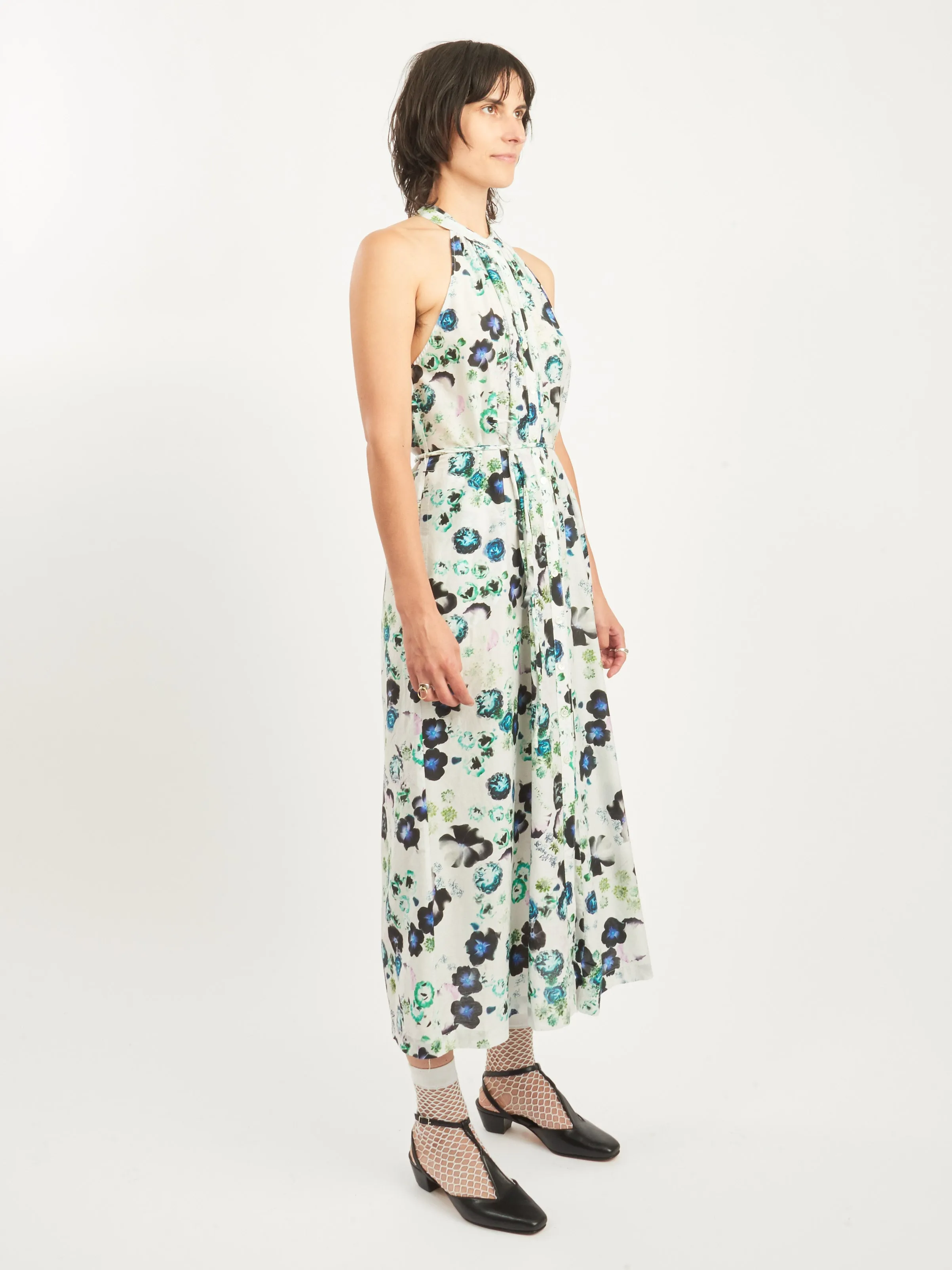 White Floral Halter Midi Dress
