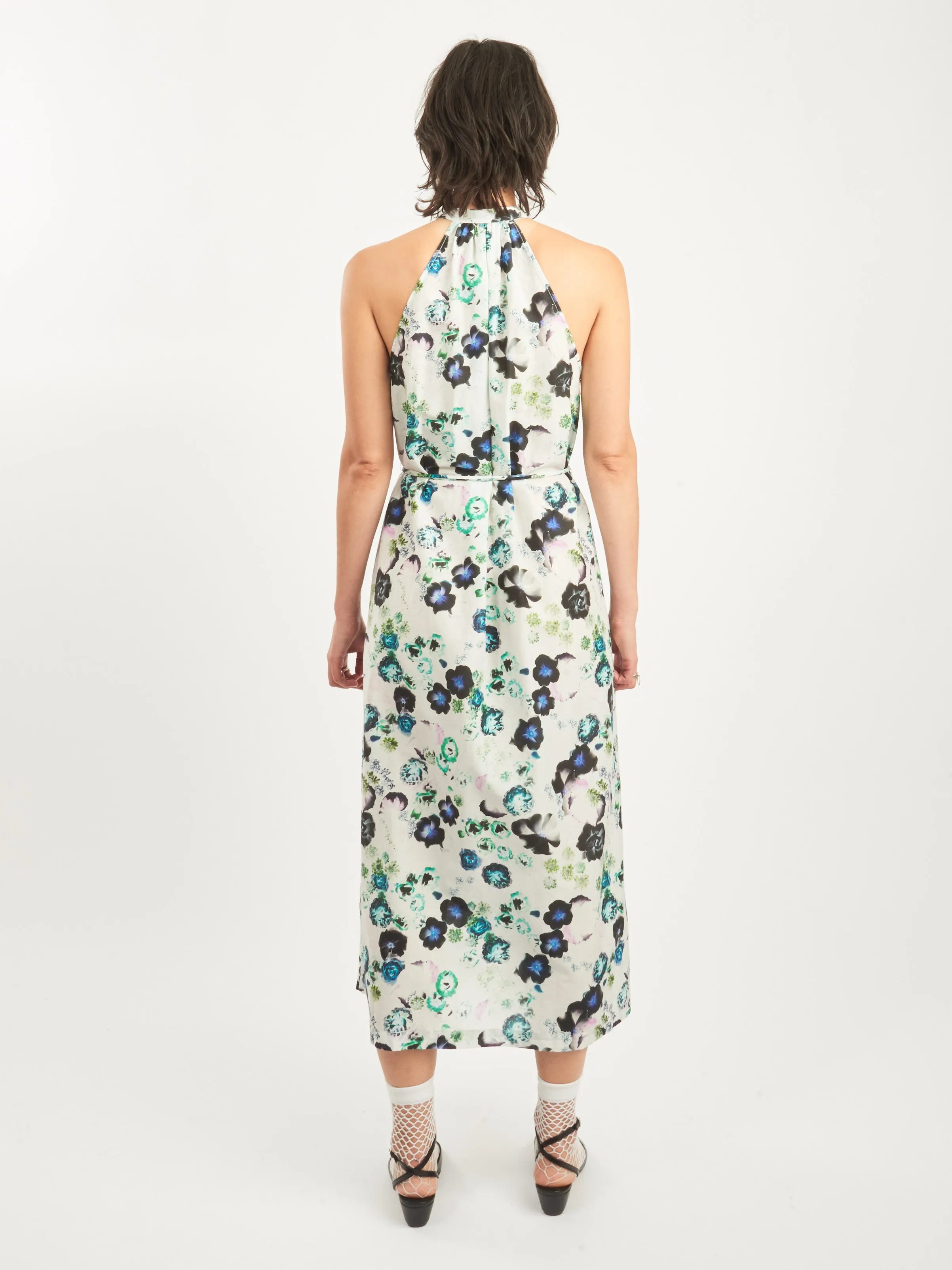 White Floral Halter Midi Dress