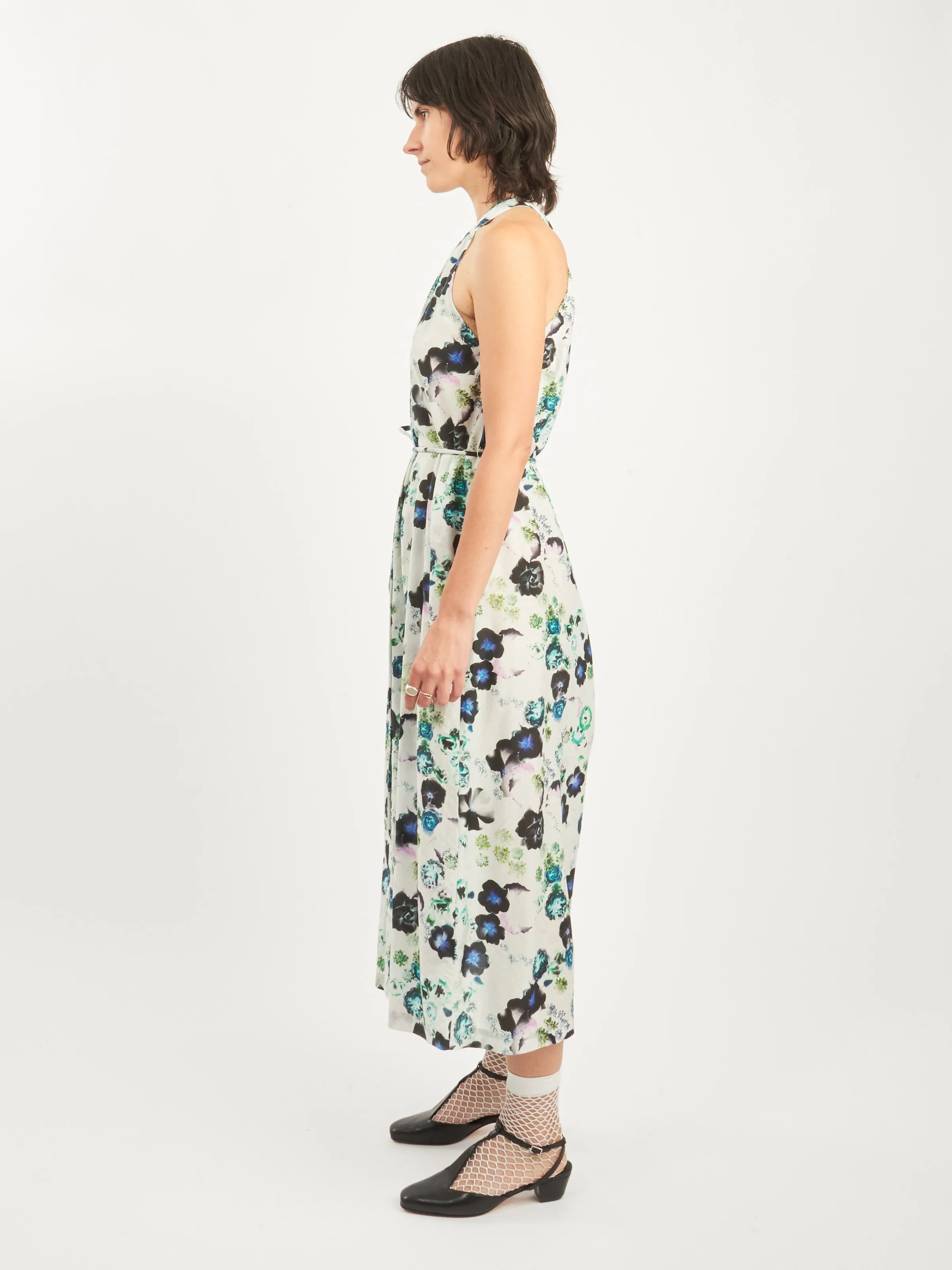 White Floral Halter Midi Dress