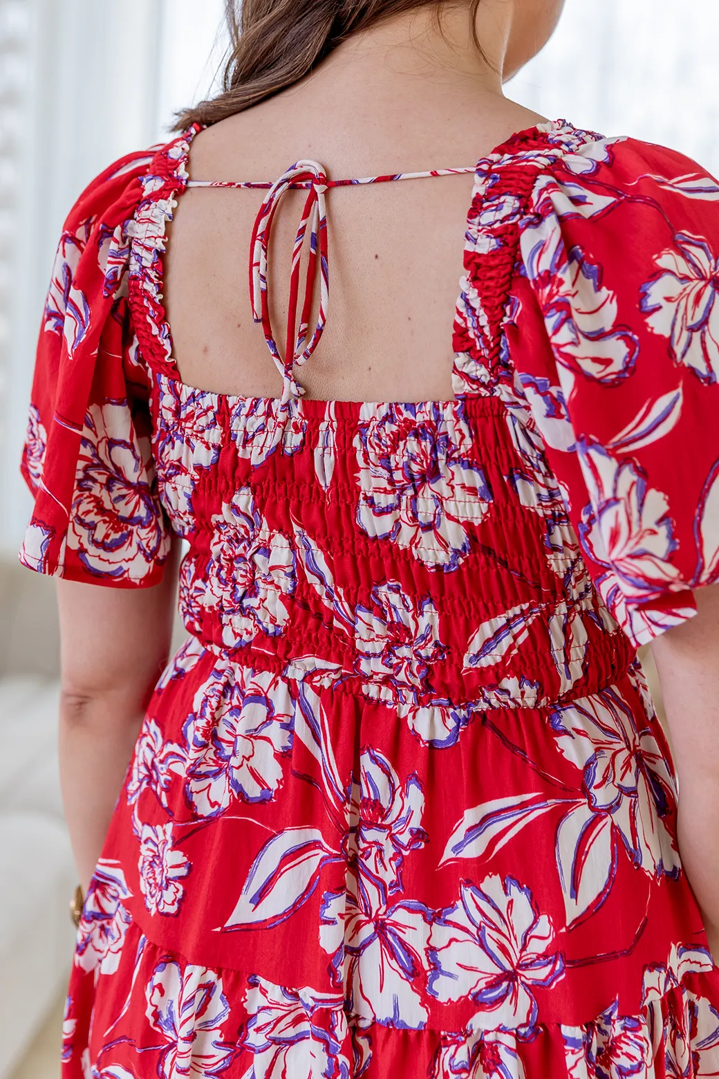 Willow Midi Dress Bloom Print Red