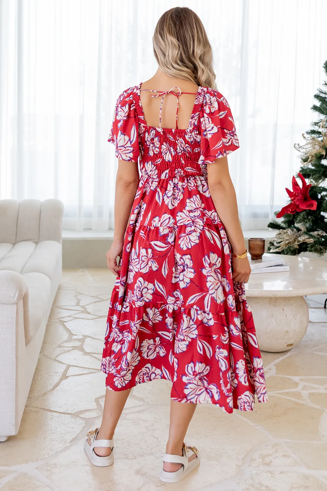 Willow Midi Dress Bloom Print Red