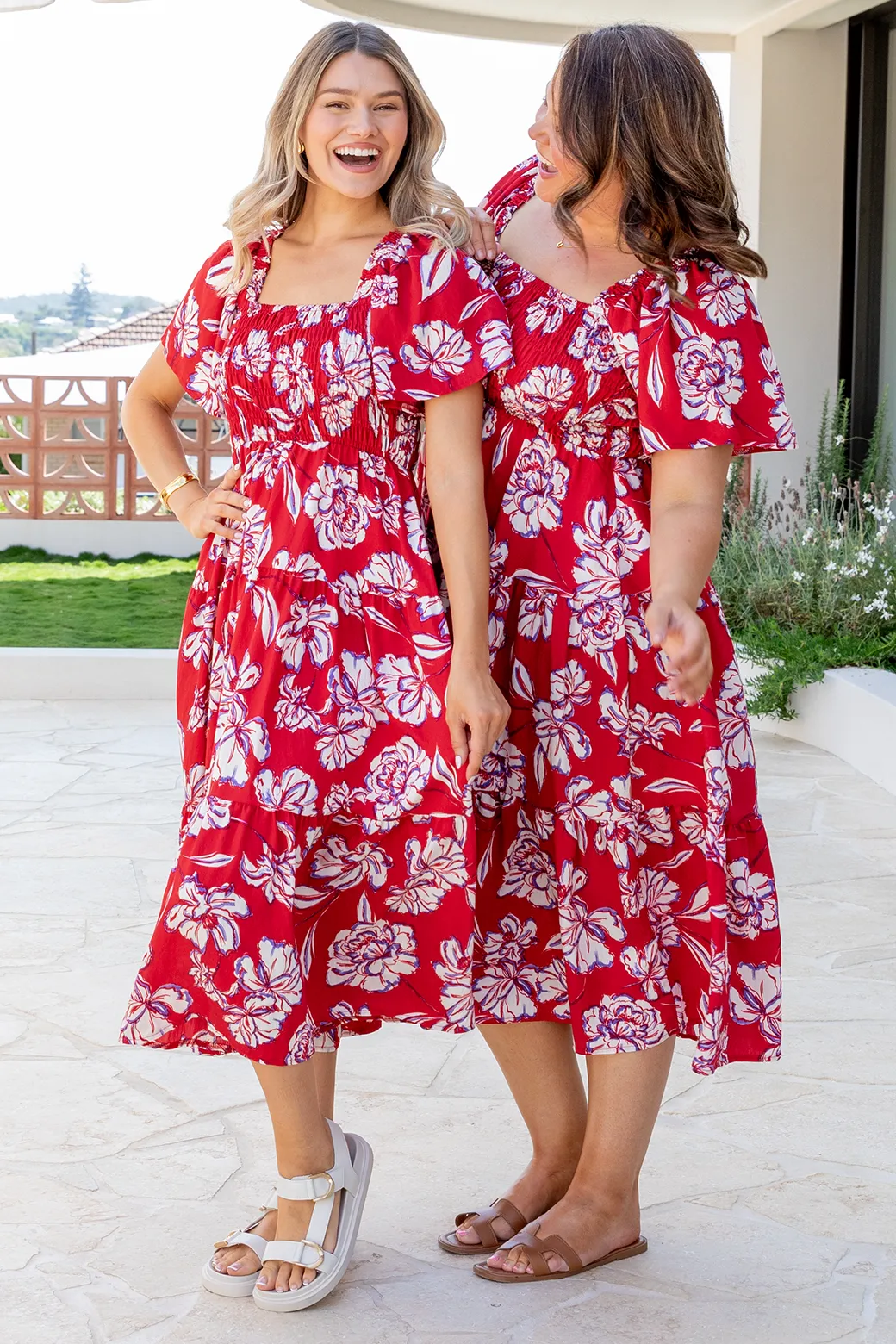 Willow Midi Dress Bloom Print Red