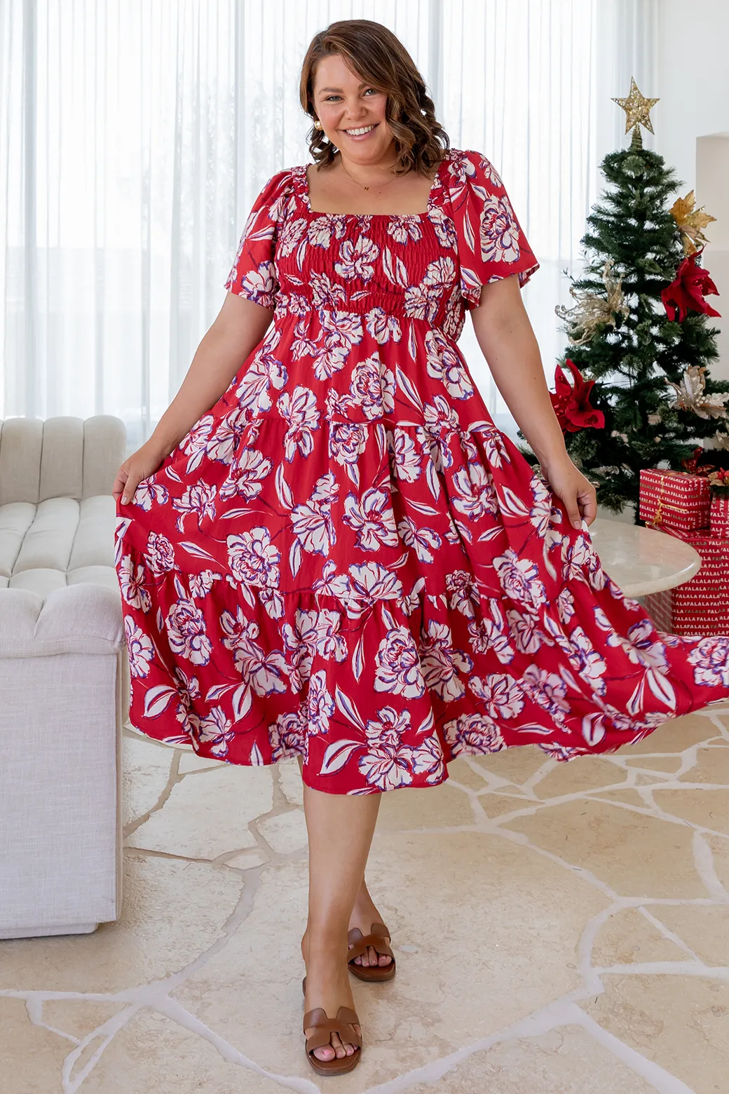 Willow Midi Dress Bloom Print Red