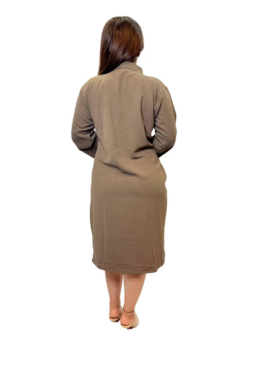 Women Brown Evil Eye Charm Long Shirt Dress