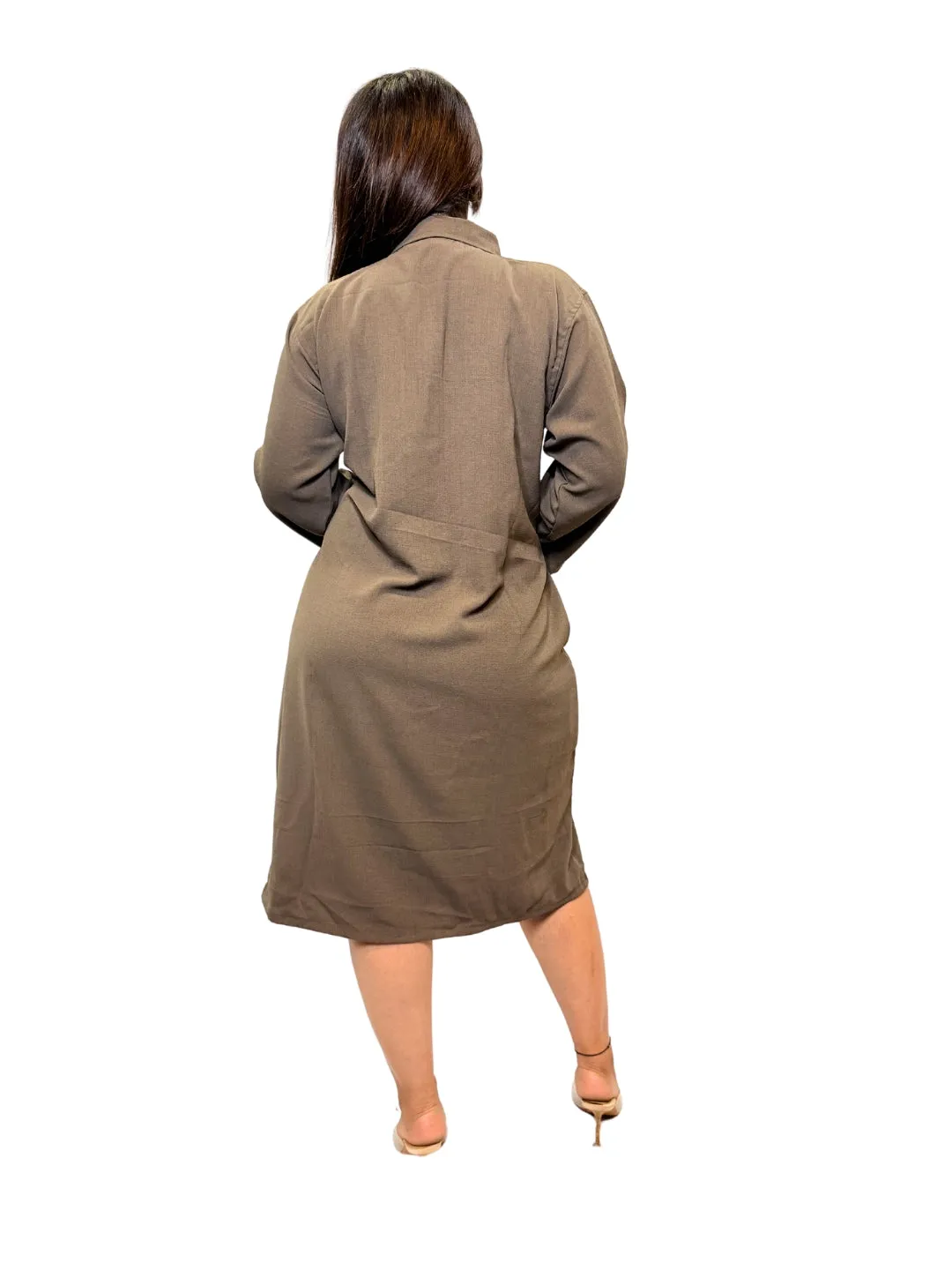 Women Brown Evil Eye Charm Long Shirt Dress