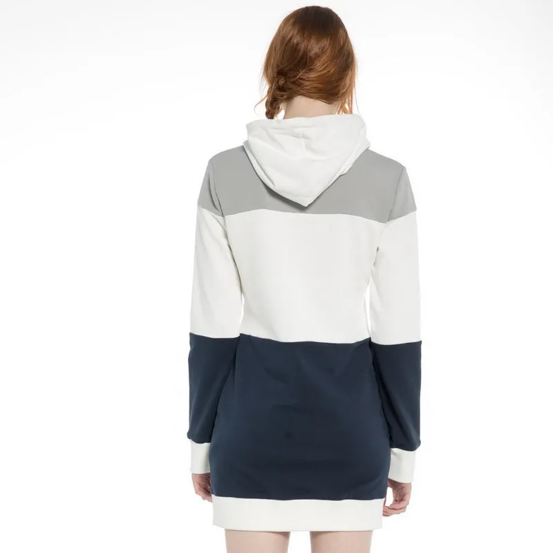Women's Longline Hoodie Dress  S M L XL Black/White/Grey  or Blue/White/Grey