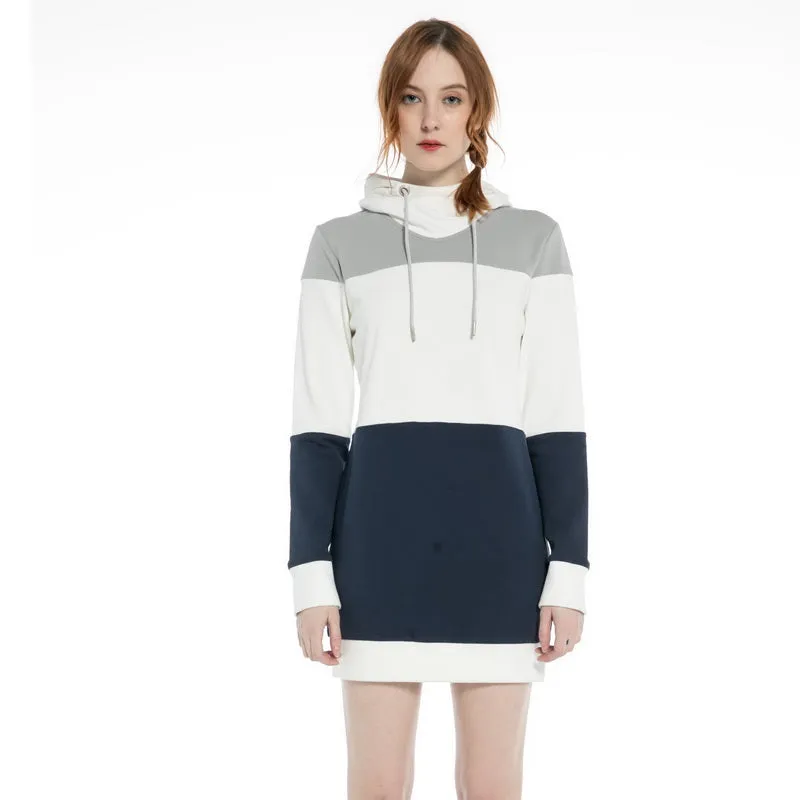 Women's Longline Hoodie Dress  S M L XL Black/White/Grey  or Blue/White/Grey