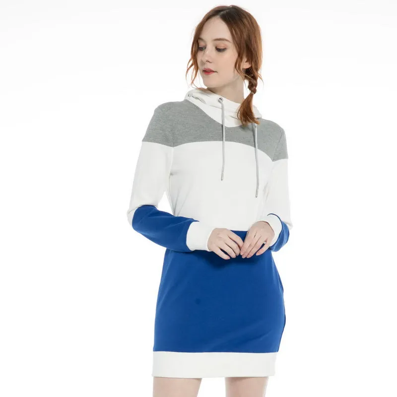 Women's Longline Hoodie Dress  S M L XL Black/White/Grey  or Blue/White/Grey