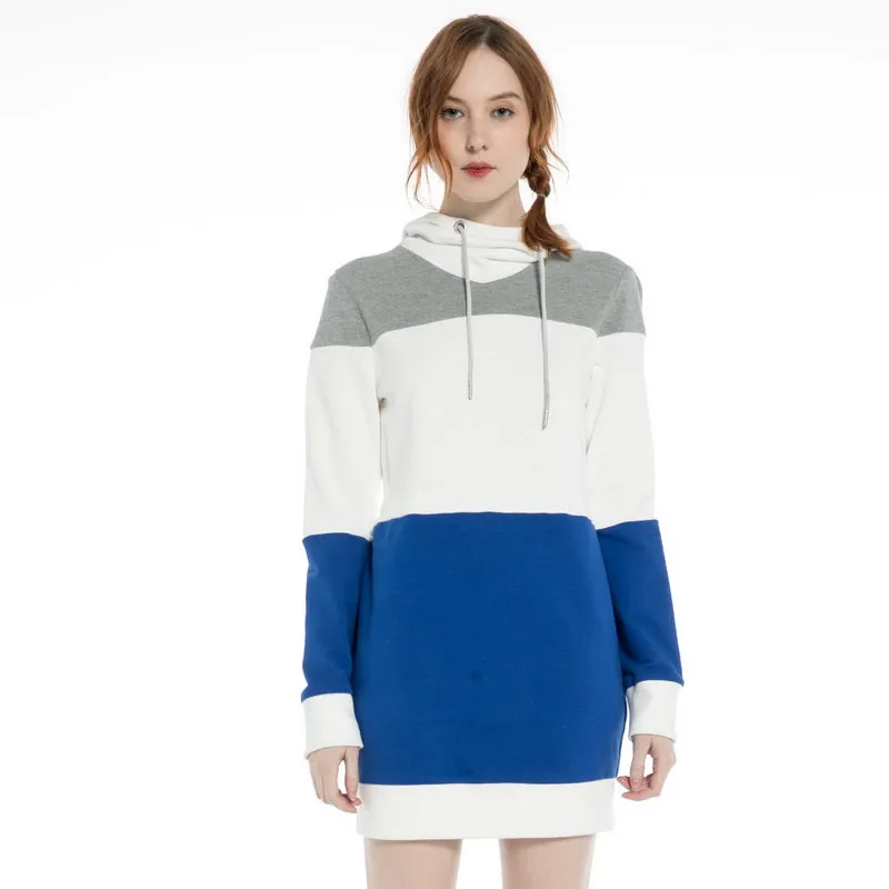 Women's Longline Hoodie Dress  S M L XL Black/White/Grey  or Blue/White/Grey